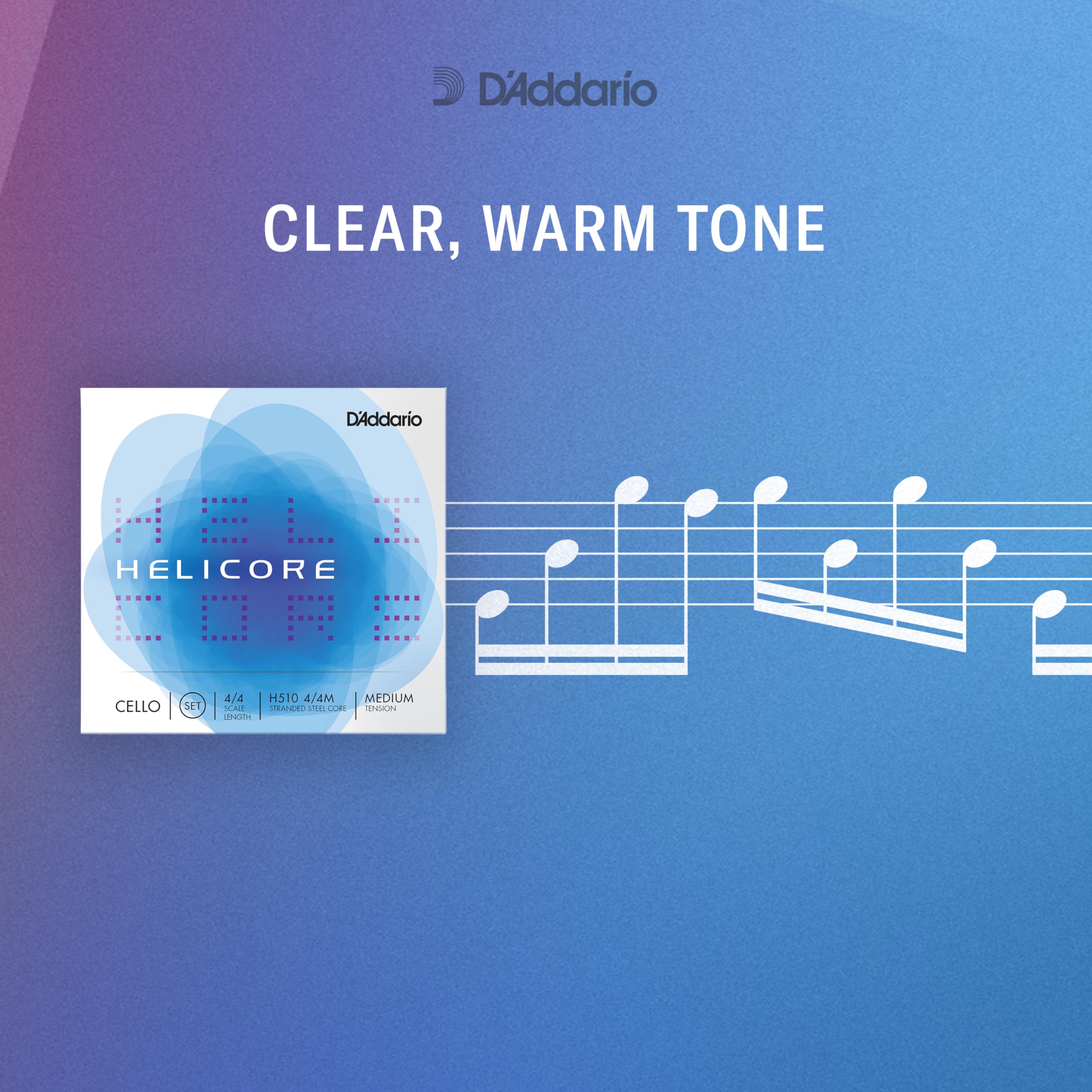 D’Addario H510 Helicore Cello String Set, 4/4 Scale Medium Tension (1 Set)– Stranded Steel Core for Optimum Playability and Clear, Warm Tone – Versatile and Durable – Sealed Pouch Prevents Corrosion