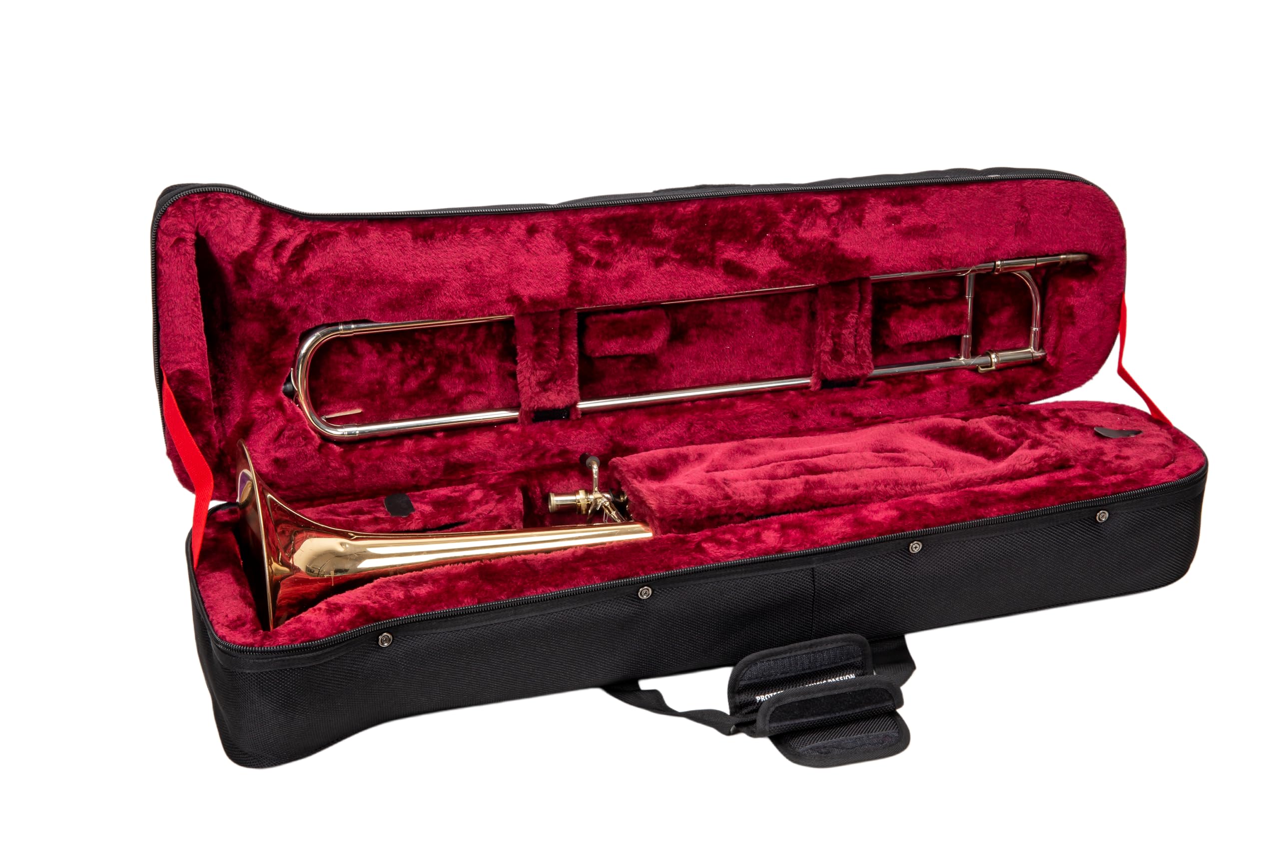 Crossrock Tenor Trombone Flight Case — Fits Bb Tenor with F-Attachment | Shockproof Design, Security Lock, Plush Interior, Single Shoulder Strap & Accessory Compartment (CRA980TBBK)