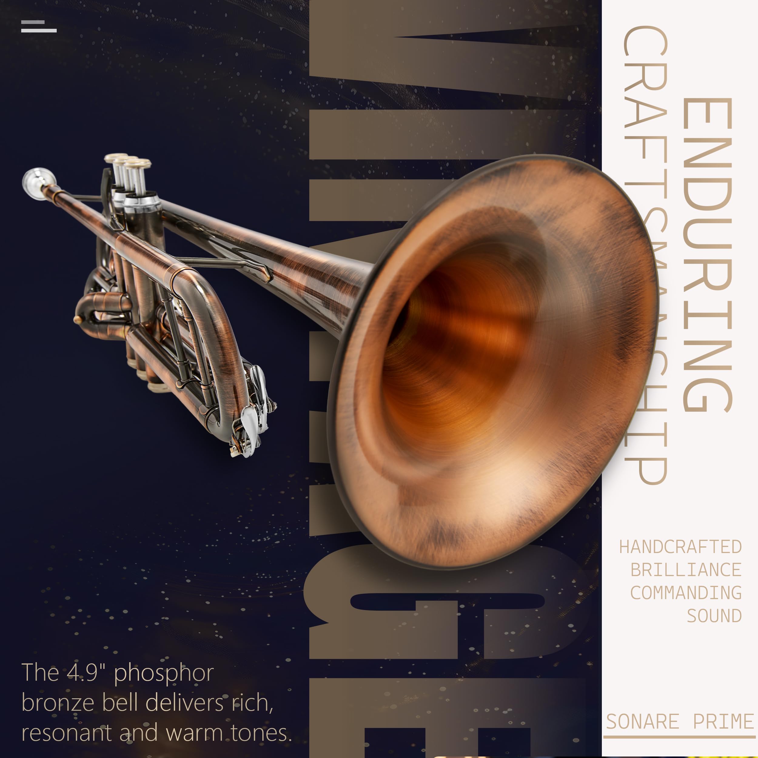 AKLOT Hand-Hammered Bell Bb Trumpet: Smooth Valve Action, Clear-Lacquered Brass Body, Standard Trumpet Beginner Set with Leather Case, Lesson Book, Trumpet Mute, Mouthpiece, Cleaning Kit (SNR-BrzSF)