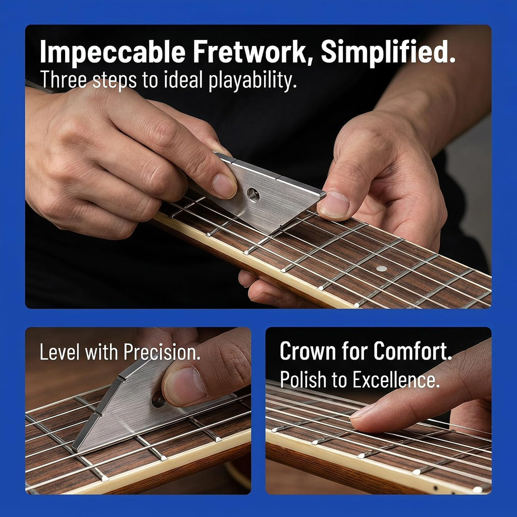 Precision Metal Guitar Fret Rocker R05f for Accurate Fret Leveling on Metal and Wood Fretboards, Portable Luthier Tool with Digital Display for String Height Measurement