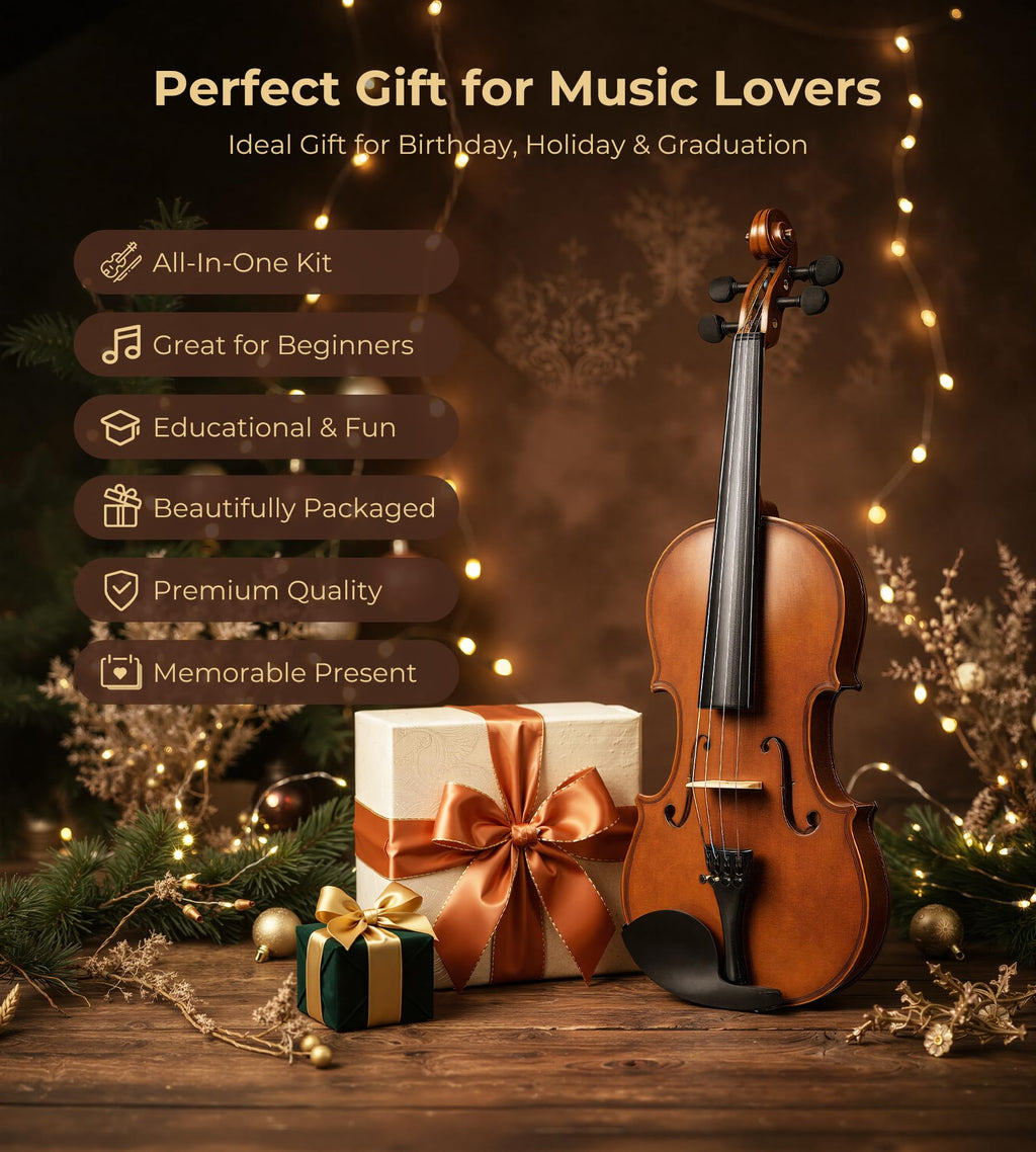 Vangoa 4/4 Solid Wood Acoustic Violin Full Size Fiddle Set for Beginner Adult Student Teen Kids with Violin Case, Bow, Rosin, Shoulder Rest, Tuner, Strings, Natural