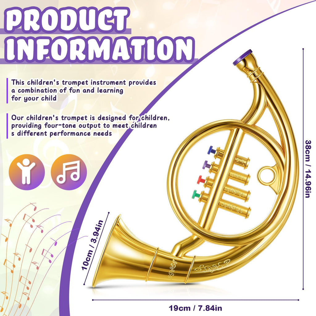 Lewtemi Gold Trumpet Musical Instruments Toy for Kid Toddler Fake Plastic Preschool Music Toy Gift Non-Professional Wind Instrument Early Educational Teaching Songs Gifts for Toddlers Children