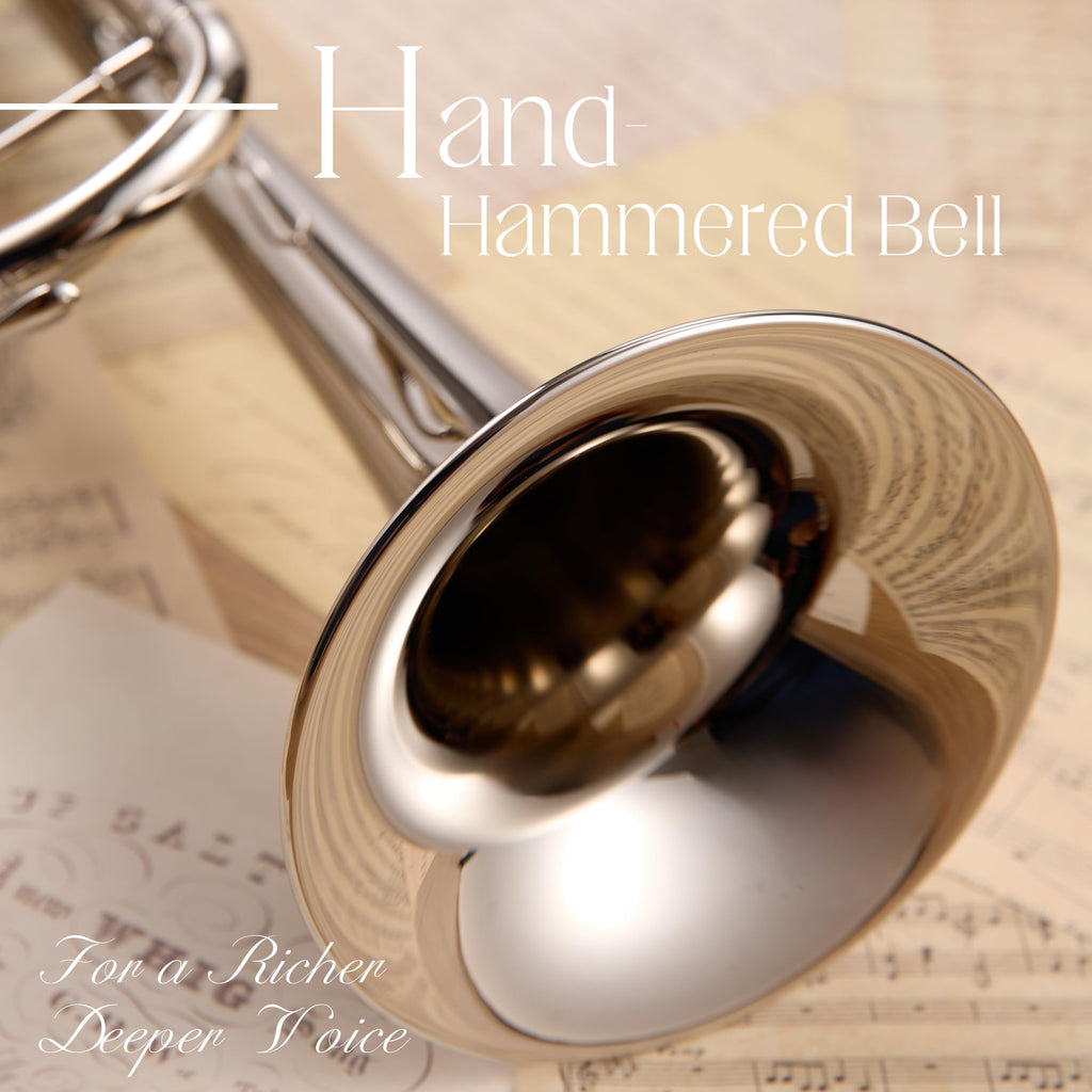 AKLOT Hand-Hammered Bell Bb Trumpet: Smooth Valve Action, Clear-Lacquered Brass Body, Standard Trumpet Beginner Set with Leather Case, Lesson Book, Trumpet Mute, Mouthpiece, Cleaning Kit (SNR-BrzED)