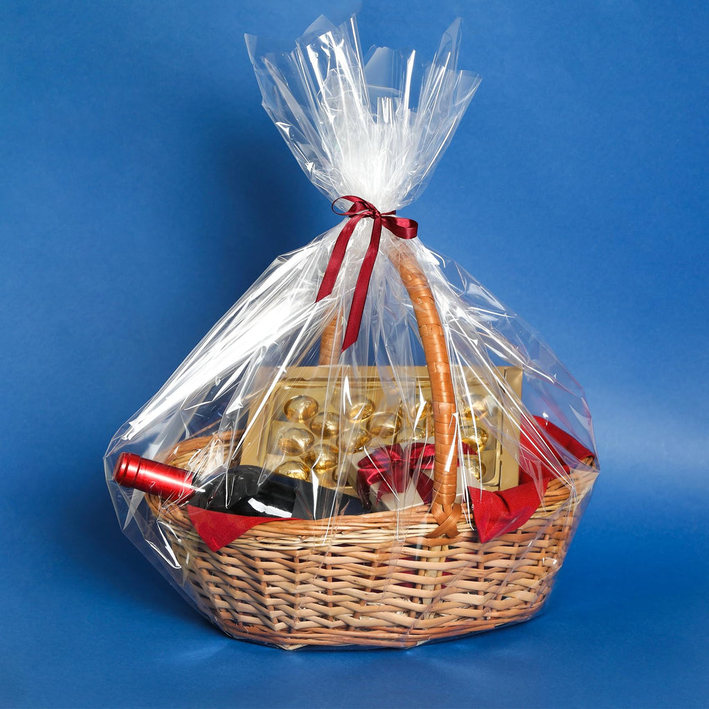 Morepack Large Cello/Cellophane Bags,30x 40 Inches Clear Basket Bags OPP Plastic Cellophane Wrap for Gift Baskets Packaging 20 Pieces (No Bow or Ribbon Included)