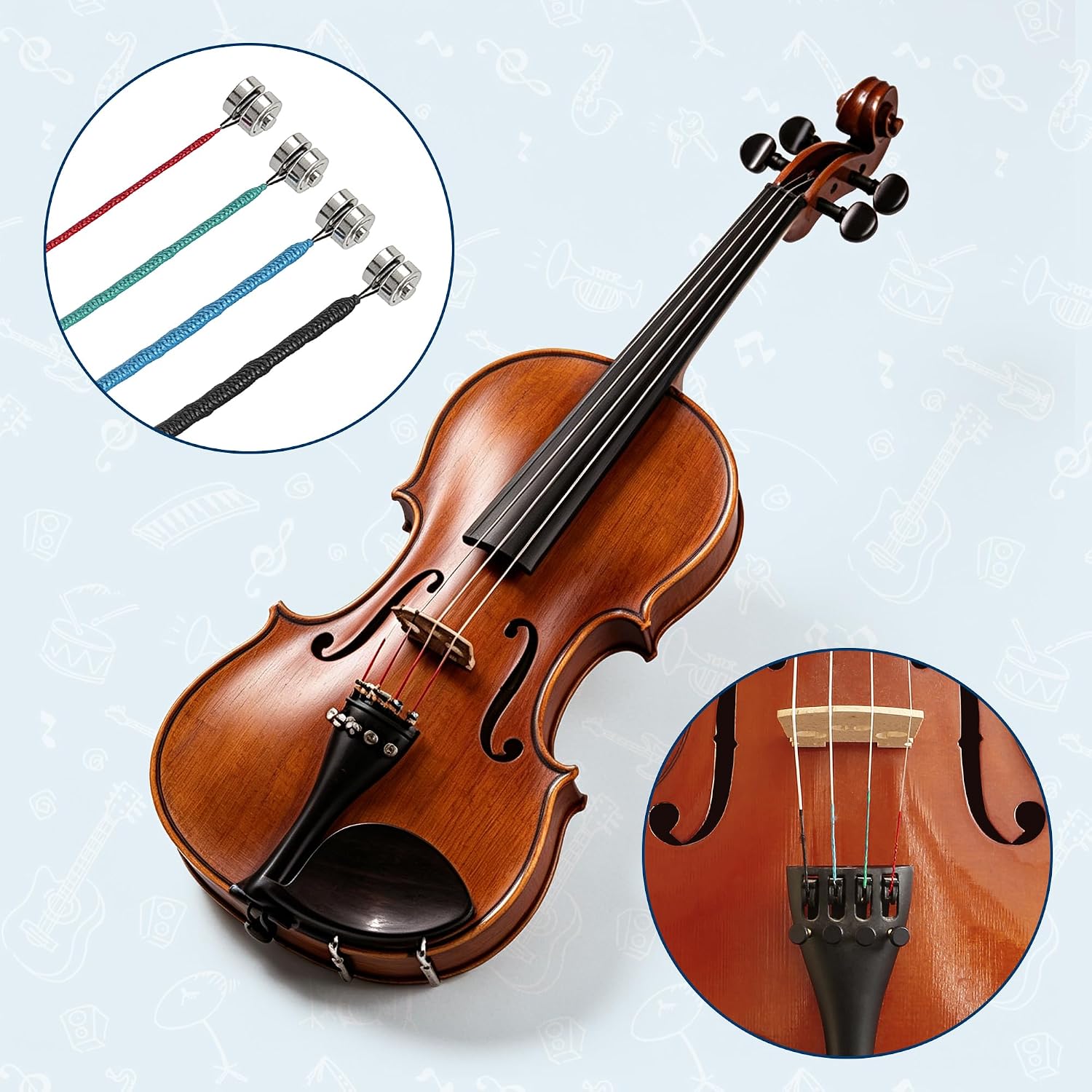 16PCS Violin Strings, Durable Carbon Steel Copper Wound with Copper-Plated Ball End, Universal Full Set for 4/4, 3/4, 1/2 & 1/4 Violins