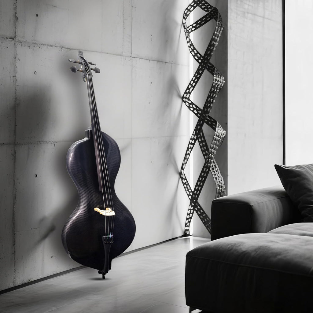 TARIO Full Size 4/4 Electric Cello with Shadow Active Pickup, Ebony Fingerboard, Textured Carbon Fiber-Pattern Finish – Paulownia Body, Reverb Effect, Bow, Rosin & Case Included