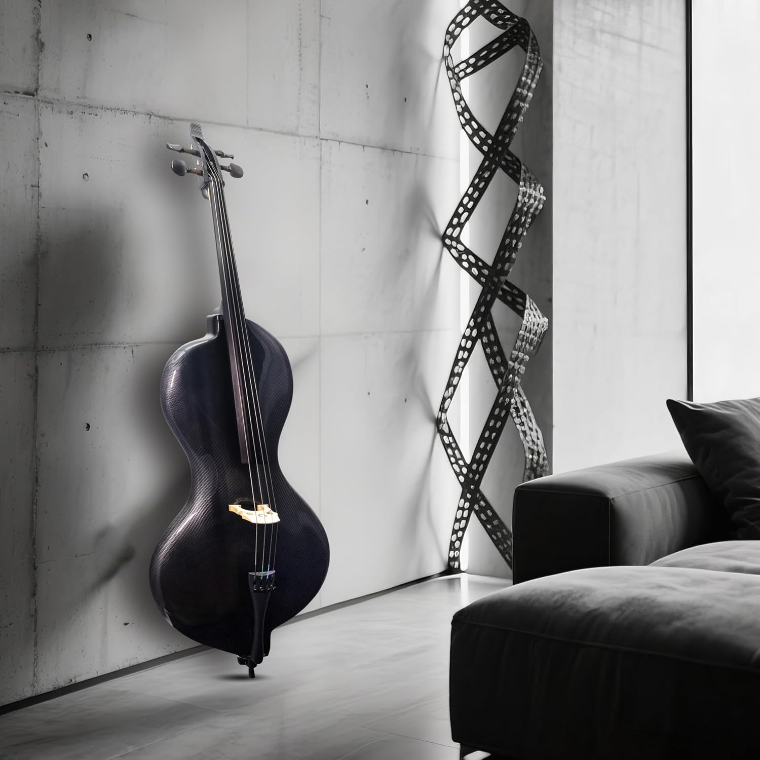 TARIO Full Size 4/4 Electric Cello with Shadow Active Pickup, Ebony Fingerboard, Textured Carbon Fiber-Pattern Finish – Paulownia Body, Reverb Effect, Bow, Rosin & Case Included