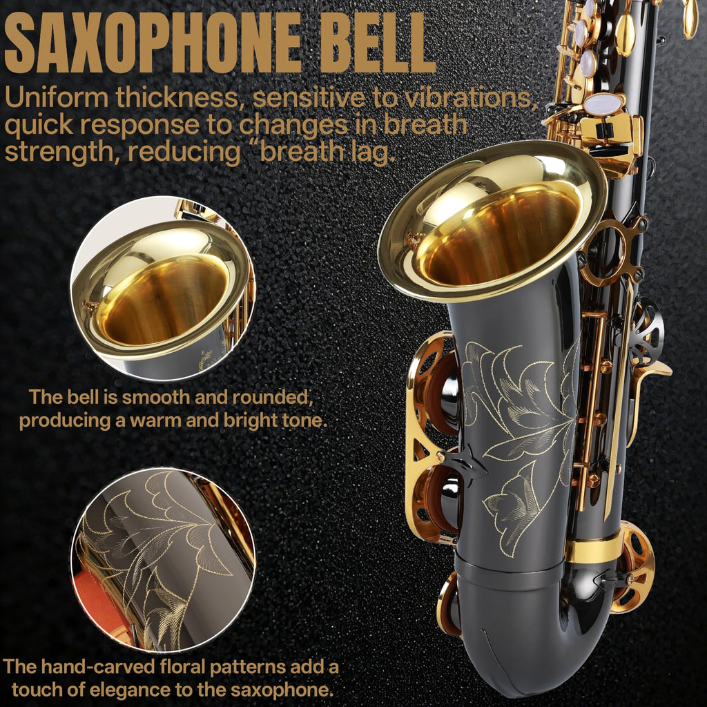 Kmise E Flat Alto Saxophone, Lightweight Saxophones for Students Beginner, Saxofon Full Kit with Portable Case, Sax Stand, Strap, Reeds, Beginner's Guides, Mute, Cleaning Kit (Gold Lacquer)