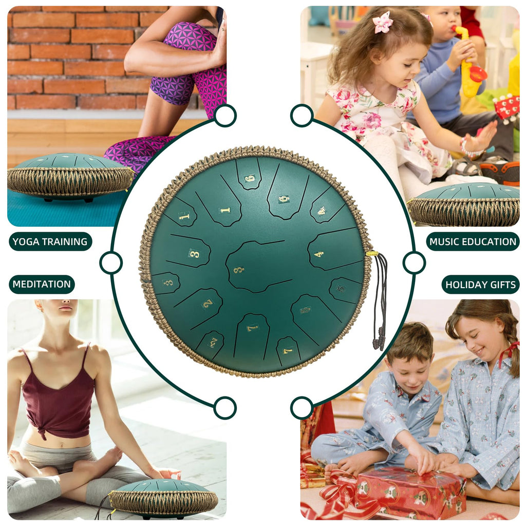 Handpan Drum 22 Inches D Minor Kurd, 432Hz 10 Notes Hand Drum Instrument, Premium Steel Drum, Handpan Instrument for Adults (Gold)