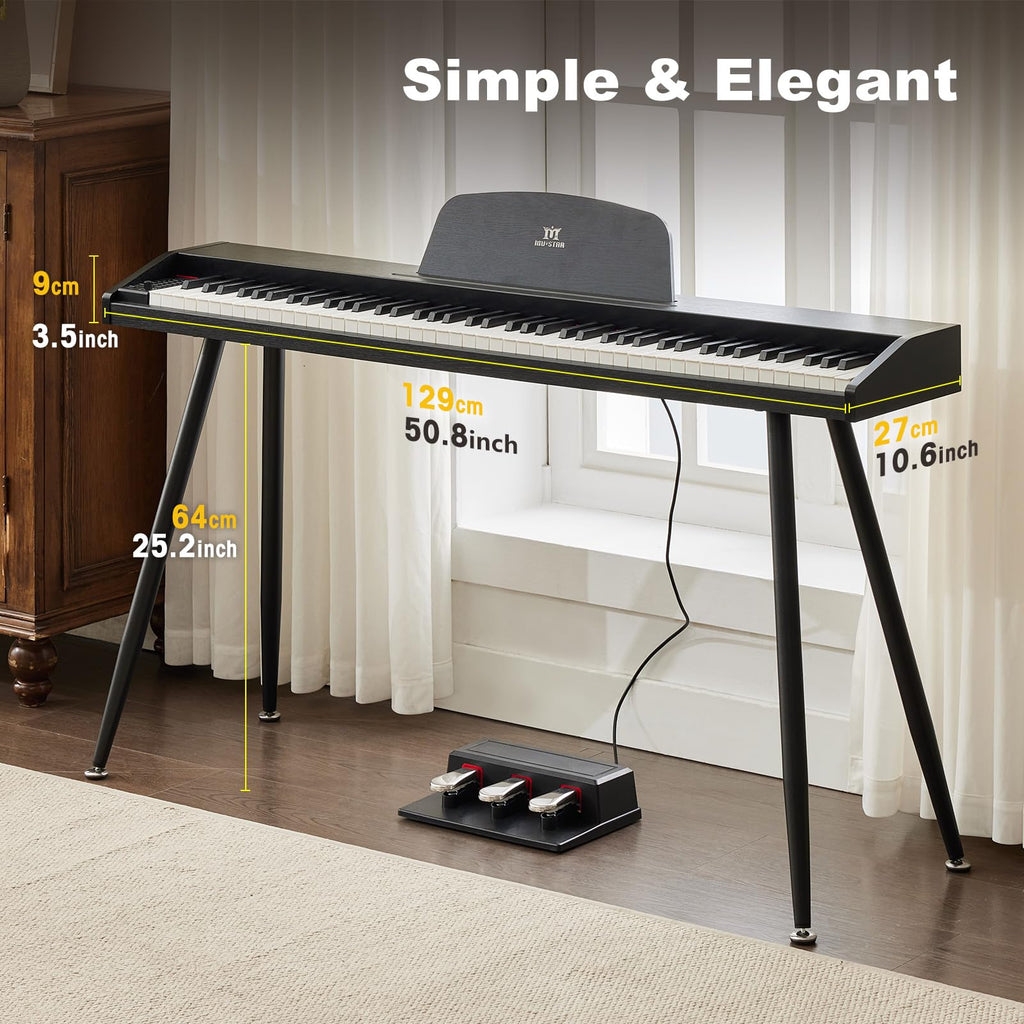 MUSTAR 88 Key Piano Keyboard with Piano Bench, Digital Piano 88 Semi Weighted Keys, Portable Electric Piano with Storage Stool, 3 Pedals, Built-In Speakers, USB/MIDI, Black
