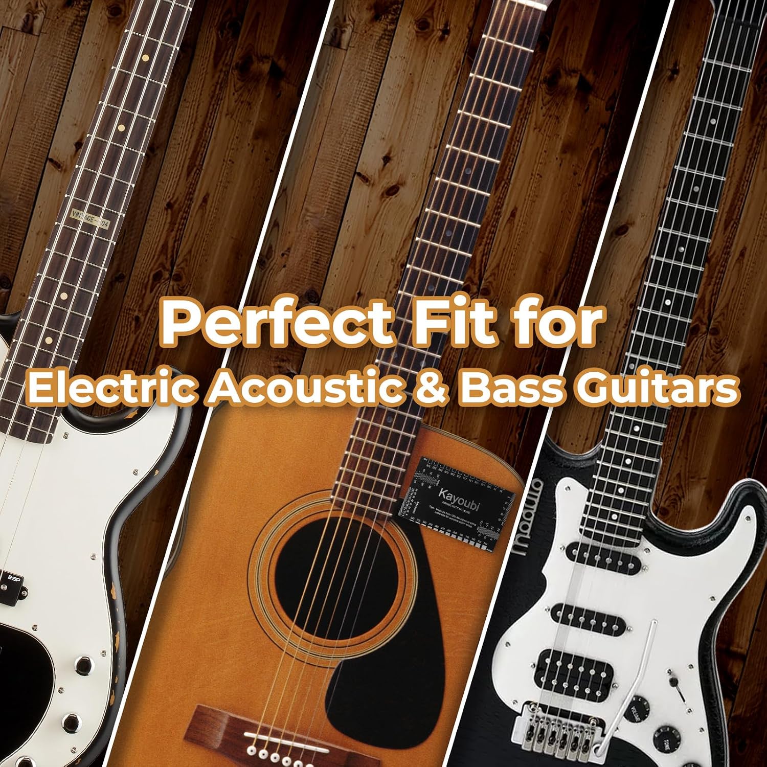 Guitar Accessories, String Action Gauge, High Contrast Black Luthier Set up Tools with Dual Metric & Imperial Scales, Smooth Edges & Protective PU Case for Acoustic, Electric Guitars & Bass