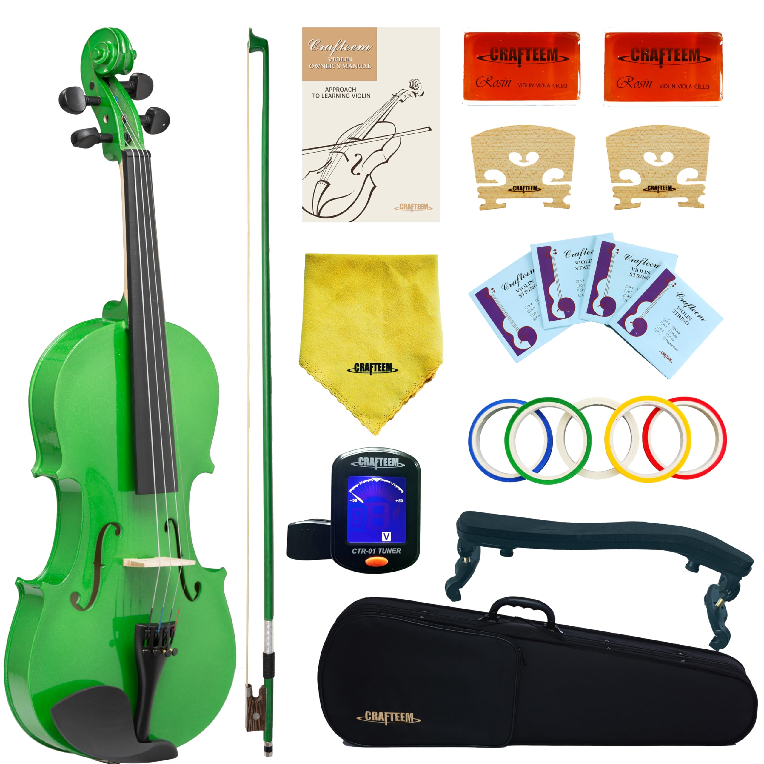 Crafteem Spruce and Maple Solid Wood Violin Outfit for Beginner Kids & Adults -Craft Your Perfect Sound and Begin Your Musical Journey with Confidence. (Glossy Antique, 1/2)