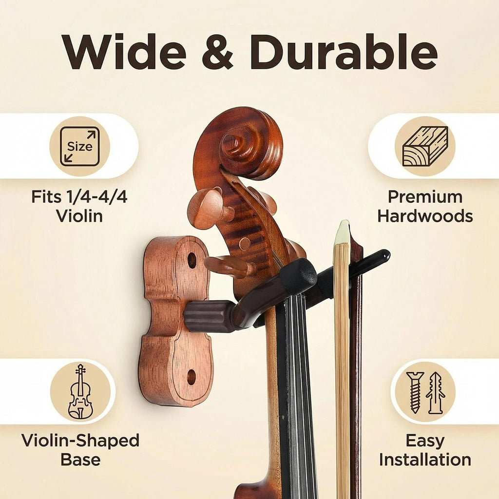Violin Hanger Wall Mount with Bow Holder Home & Studio Wall Mount Violin Viola Stand
