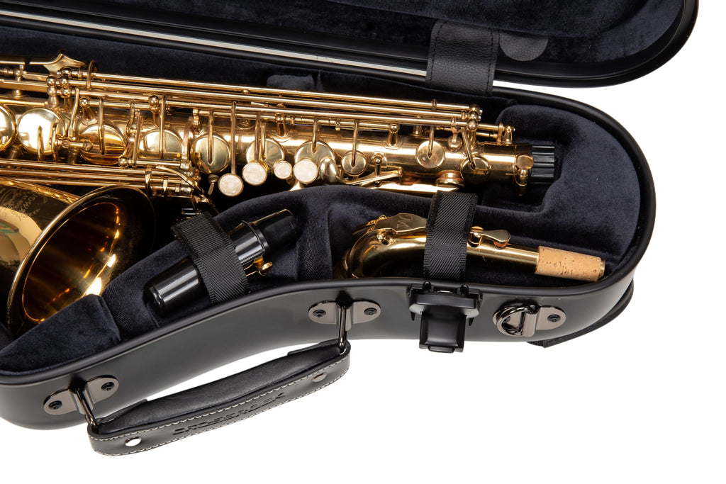 Crossrock Low A Baritone Saxophone Case with Wheels | Polycarbonate Hard Shell, TSA Lock, Anti-Scratch Finish, Neck & Mouthpiece Storage–Black (CRF4050BSBK)