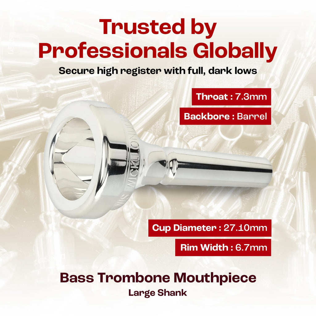 Denis Wick Classic Trombone Mouthpiece Silver Plated, 5880-4AL - Barrel Backbore for Balanced Tone & Smooth Response - Large Shank Fitting Trombone Accessory for Easy Articulation - 26 x 6.72 x 7.38mm