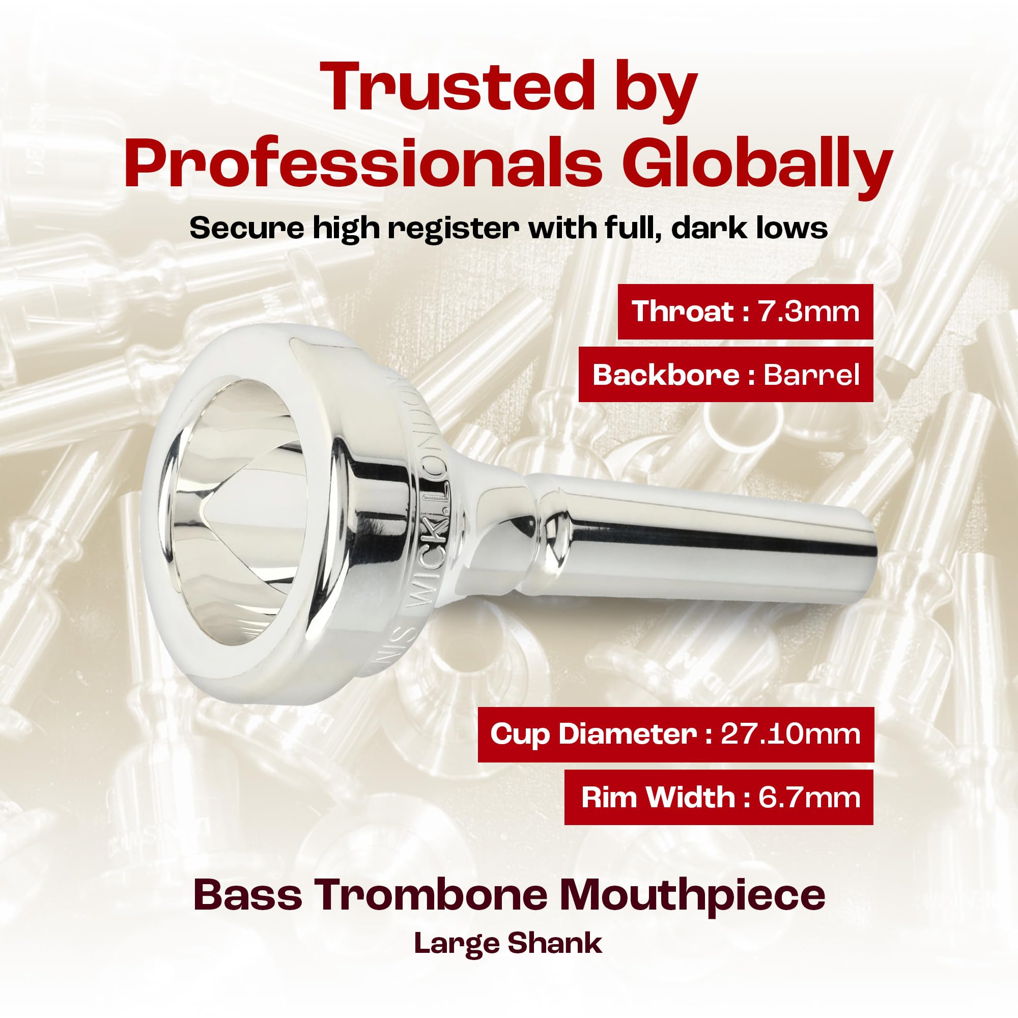 Denis Wick Classic Trombone Mouthpiece Silver Plated, 5880-4AL - Barrel Backbore for Balanced Tone & Smooth Response - Large Shank Fitting Trombone Accessory for Easy Articulation - 26 x 6.72 x 7.38mm