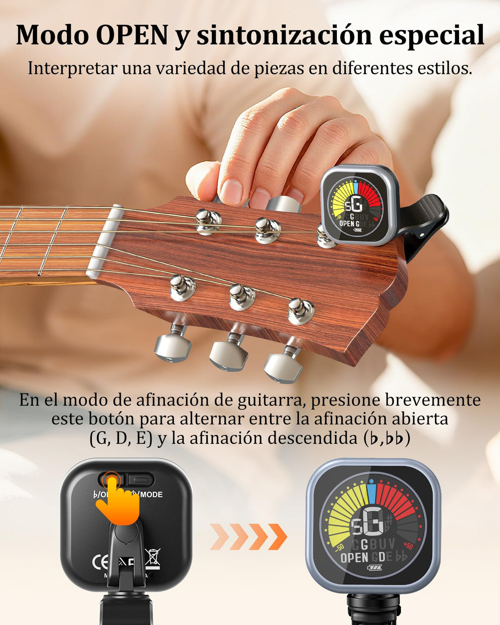 New Bee Guitar Tuner Clip-On Rechargeable with Color Screen 360° Rotatable Acoustic Chromatic Open Tuning for Guitar, Bass, Ukulele, Violin, Cello(Black, 1 Pack)