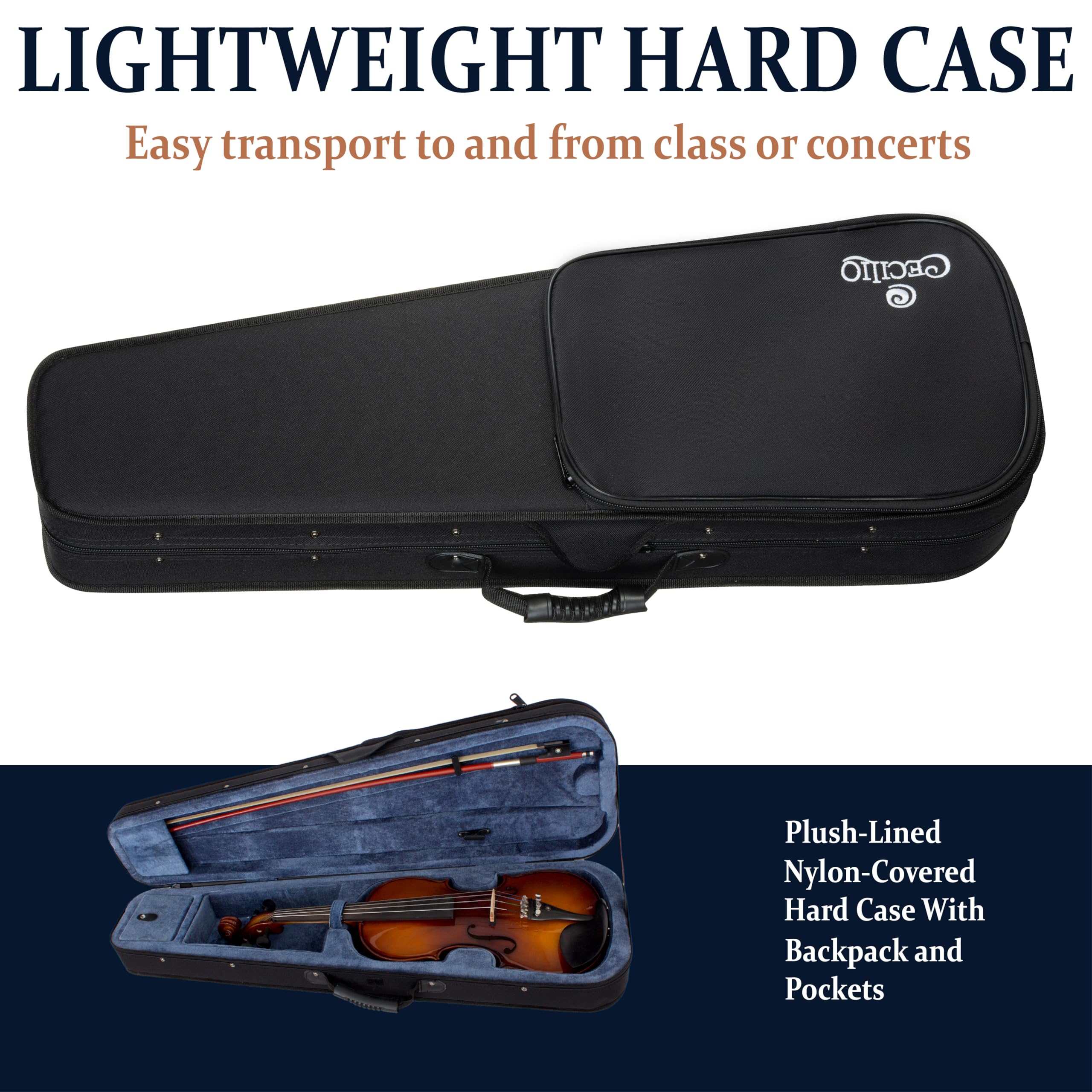 Cecilio 4/4 Full Size Acoustic & Electric Violin for Beginners & Professionals, Hand-Carved Solid Spruce Top, Ebony Fine Tuners, Full Set with Case, Bow, Rosin & AUX Cable (Metallic Black)