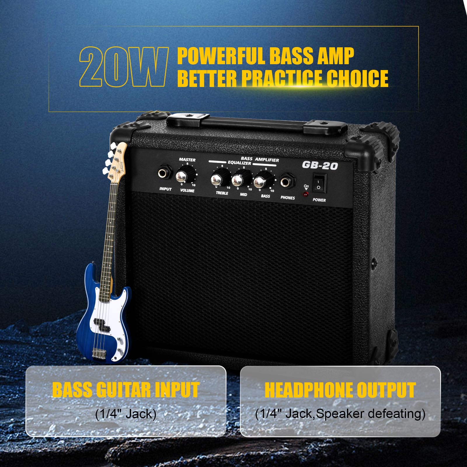 GLARRY Full Size Electric Bass Guitar Beginner Kit 4 String Exquisite Basswood Bass with 20W AMP, Cable, Strap, Bag and Accessories (Black, 39"Right Handed)