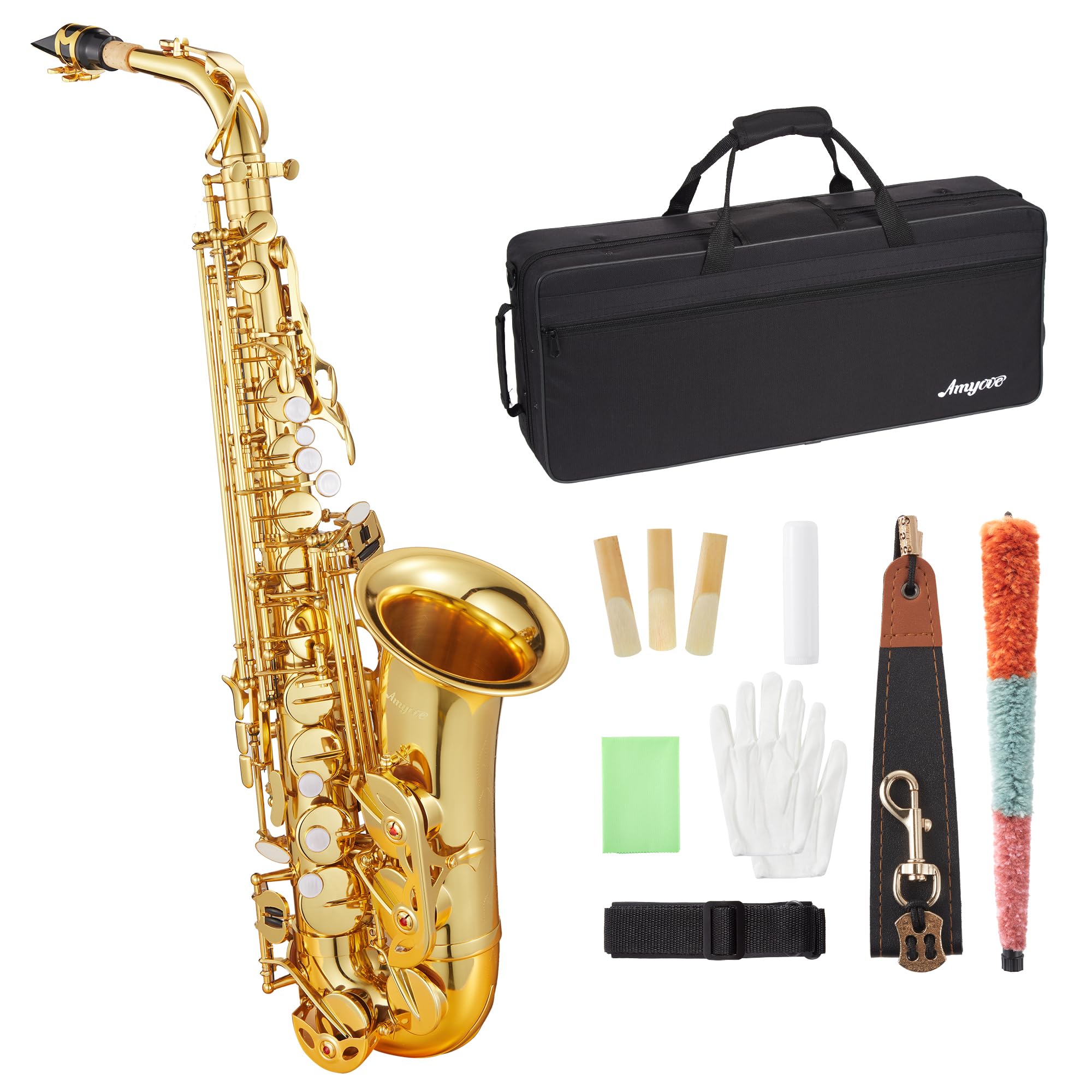 Tenor Saxophone for Beginner Kit with Cleaning Cloth, Case, Mouthpiece, Neck Strap, Reeds