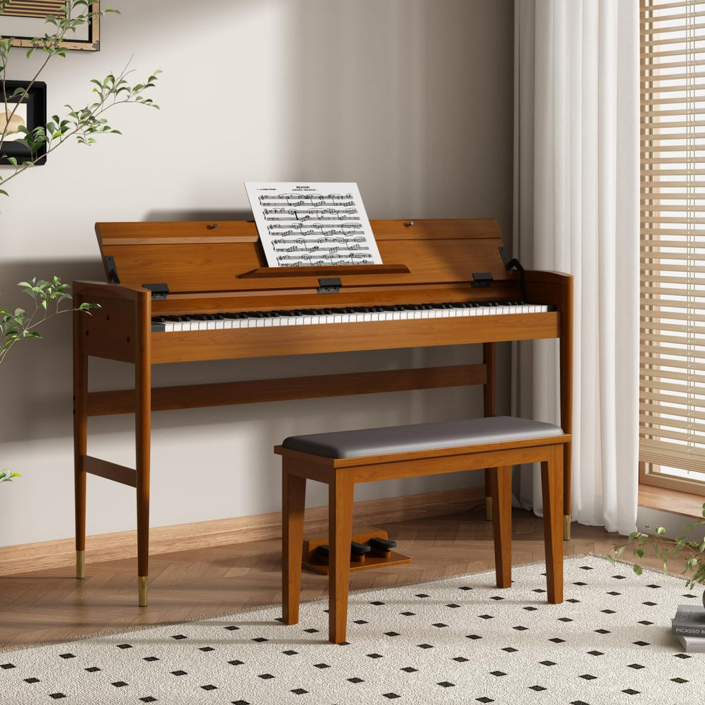 88 Key Weighted Hammer Action Digital Piano, French 5704 Chip, Solid Wood Stand, Triple Pedal, USB-MIDI, 192 Polyphony – For Adults & Intermediate