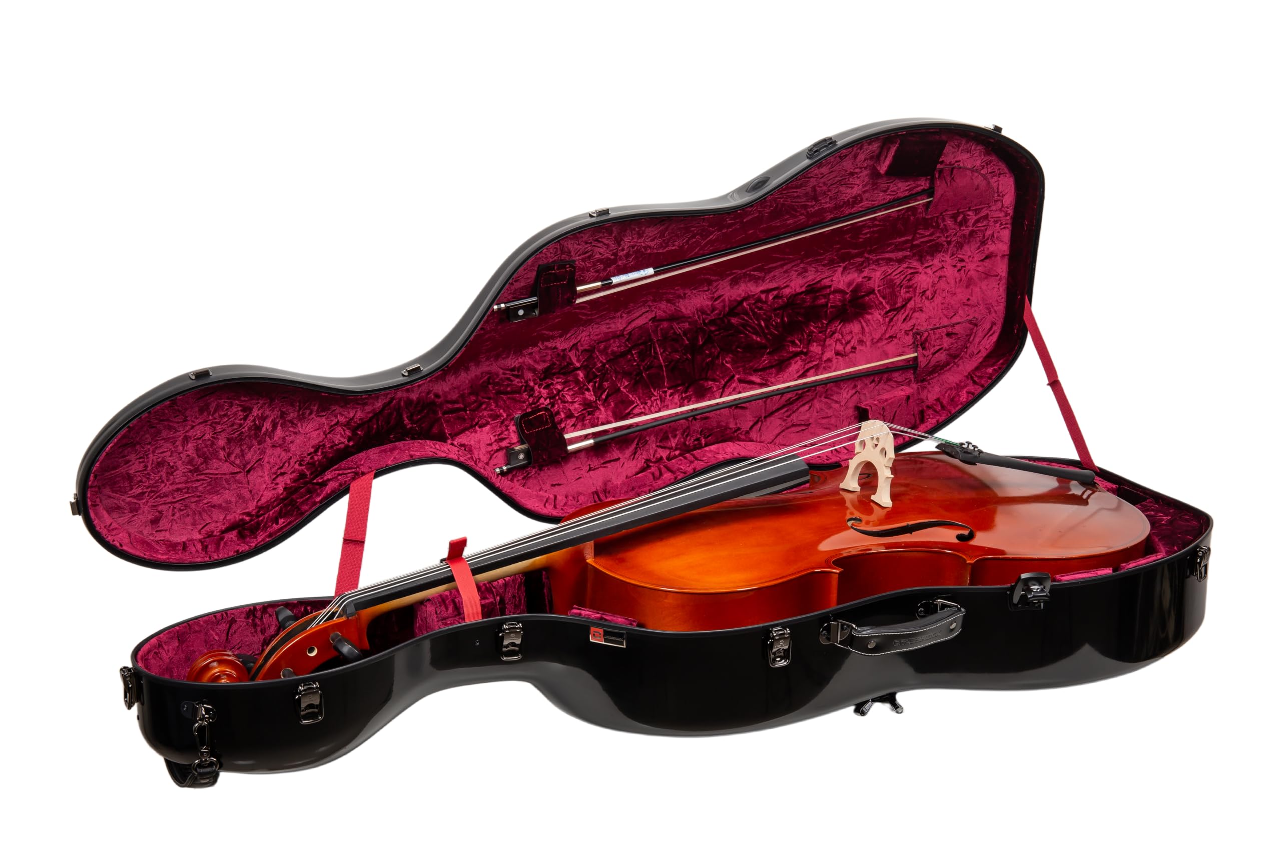 Crossrock Fiberglass 4/4 Cello Case with Wheels — Enlarged Interior Fits More Cellos | TSA Lock, Backpack Straps, Music Pouch & 3 Handles | Waterproof Hardshell — Black (CRF2030CEFBK)