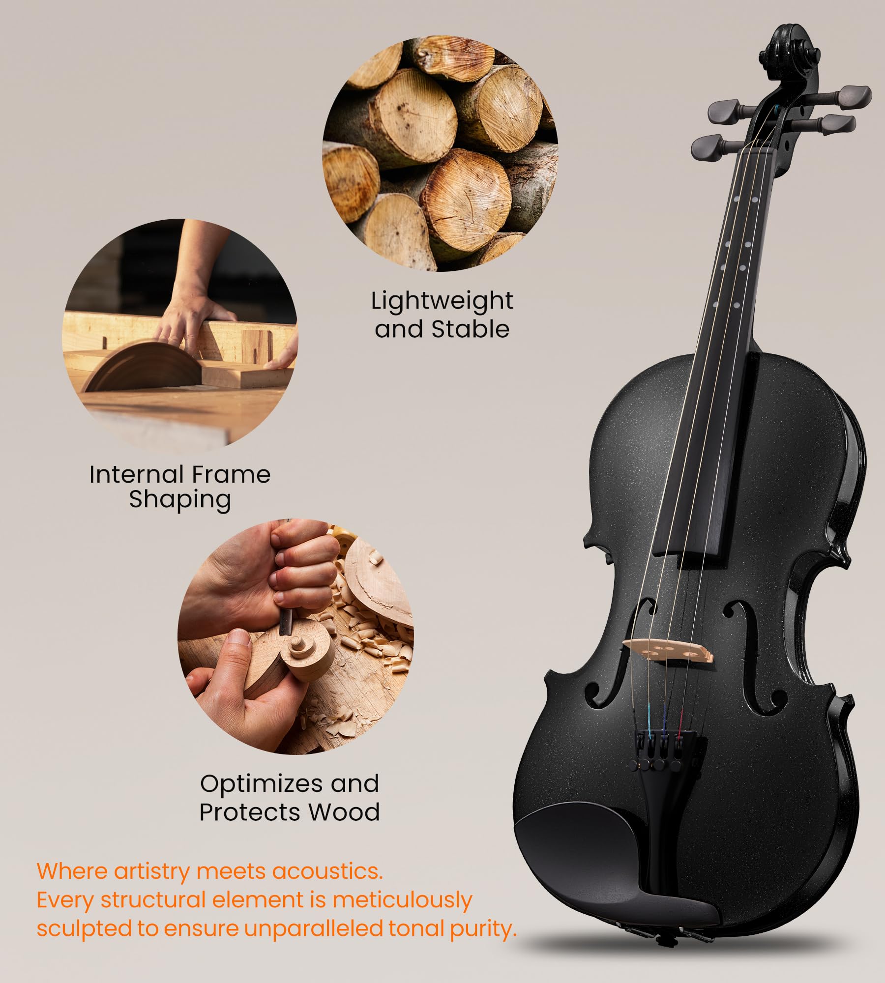 Tostar Acoustic Violin Full Size 4/4 Violin Set Starter Kit with Carrying Case, Violin Bow, Bridge, Rosin, Shoulder Rest, Stickers, Instruction Extra Strings for Beginner Retro Matte