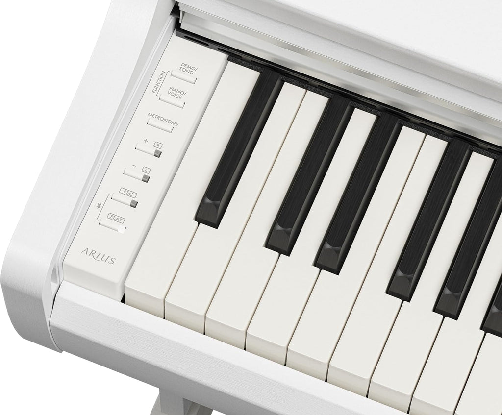 Yamaha Arius Series 88-Key Weighted Digital Piano Keyboard, Full Size, GrandTouch-E Action, CFX Concert Grand Piano Sound, 3-Pedal Unit, Bench Included, Classic Upright Design in White YDP-166WH