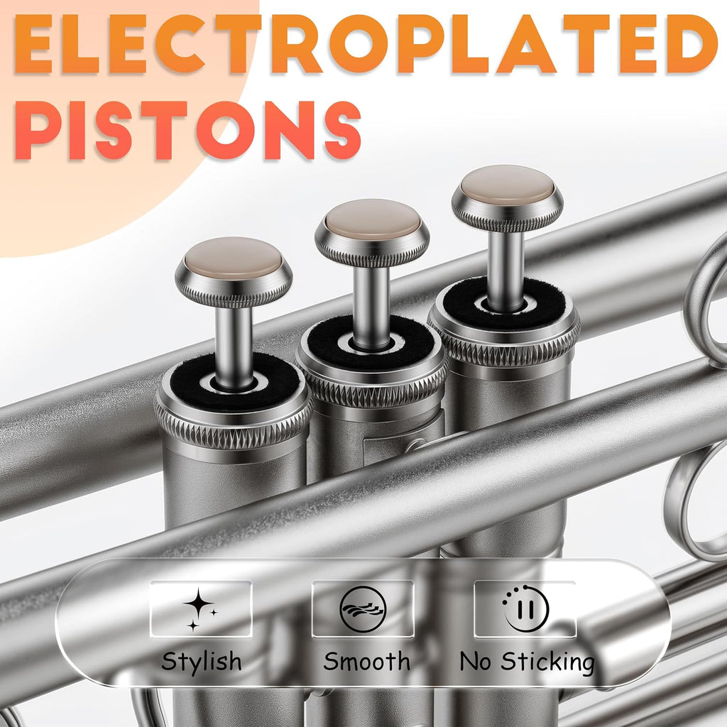 AKLOT Weighted Leadpipe Bb Trumpet: Satin Silver, Mouthpiece Booster, 7C Mouthpiece*2, Beginner & Intermediate Standard Trumpet Instrument, Trompeta Musicale with Hard Case, Lesson Book, Cleaning Kit