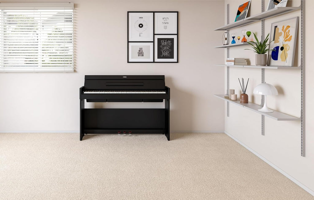 Yamaha Arius Compact Upright Digital Piano Keyboard For Apartments and Small Spaces, 88-Key Weighted Graded Hammer Action, Touch Response, Grand Piano Sound, 3-Pedal Unit in Black YDPS36B