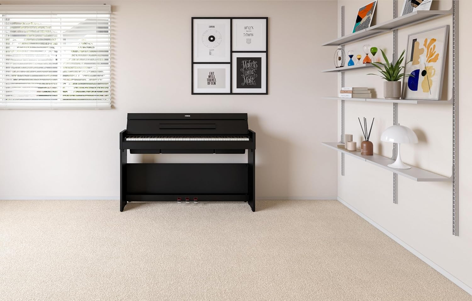Yamaha Arius Compact Upright Digital Piano Keyboard For Apartments and Small Spaces, 88-Key Weighted Graded Hammer Action, Touch Response, Grand Piano Sound, 3-Pedal Unit in Black YDPS36B