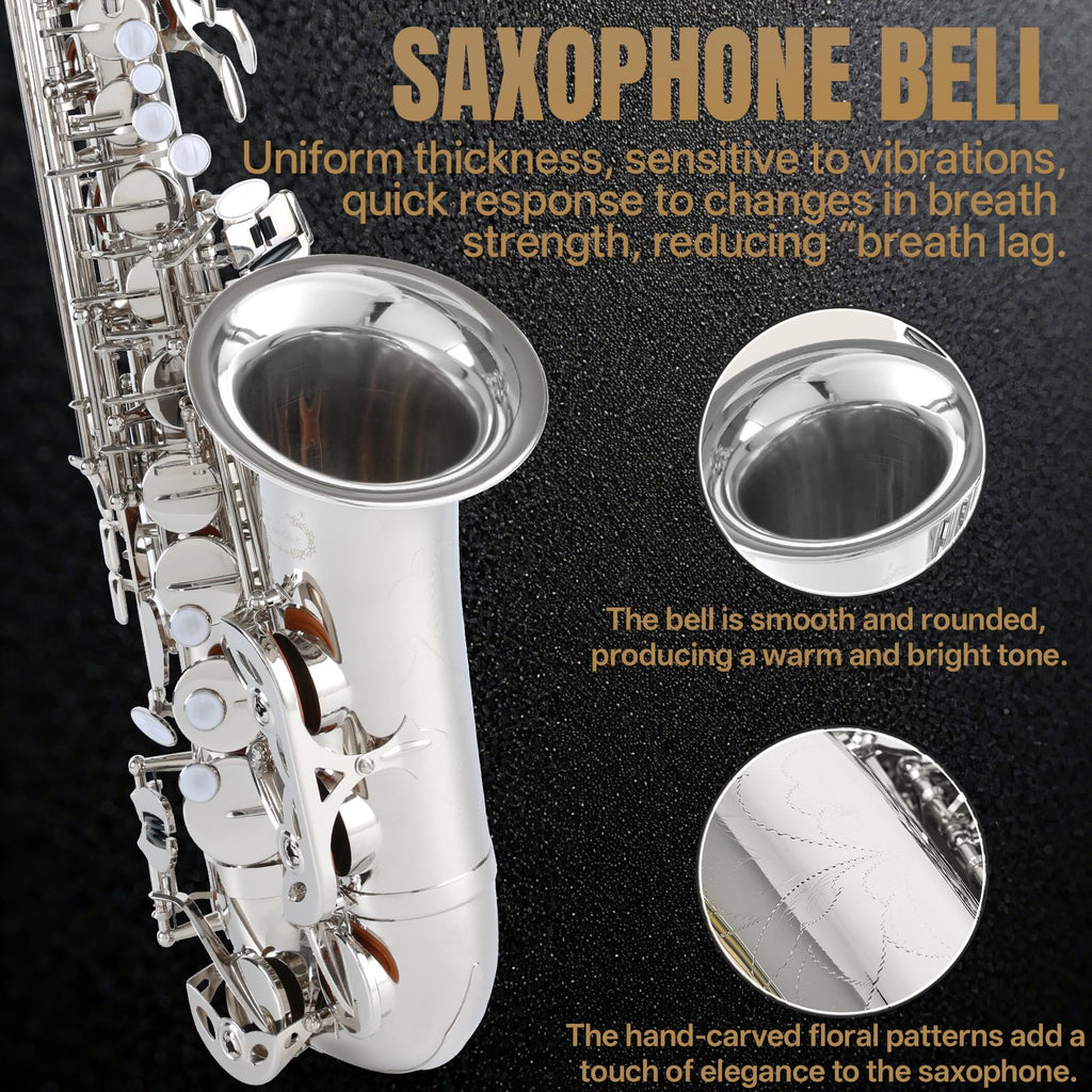 Kmise E Flat Alto Saxophone, Lightweight Saxophones for Students Beginner, Saxofon Full Kit with Portable Case, Sax Stand, Strap, Reeds, Beginner's Guides, Mute, Cleaning Kit (Gold Lacquer)