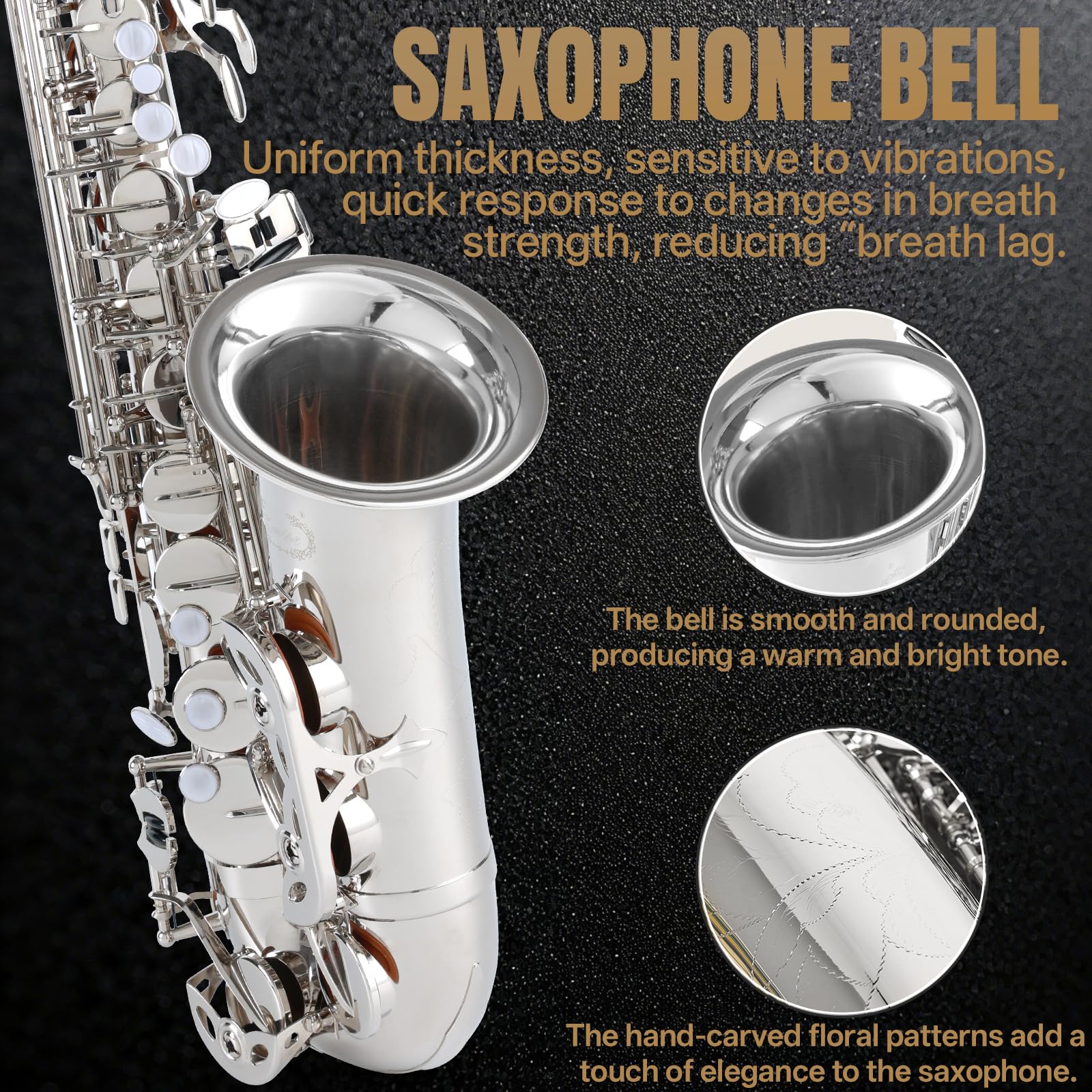 Kmise E Flat Alto Saxophone, Lightweight Saxophones for Students Beginner, Saxofon Full Kit with Portable Case, Sax Stand, Strap, Reeds, Beginner's Guides, Mute, Cleaning Kit (Gold Lacquer)
