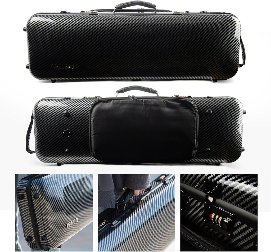 4/4 Full Size Violin case High-Strength Carbon Fiber Rectangular Violin Music Bag With Combination Lock and Extra Bag Black Violin Hard Case (VB-Square-Black Stripe spot)