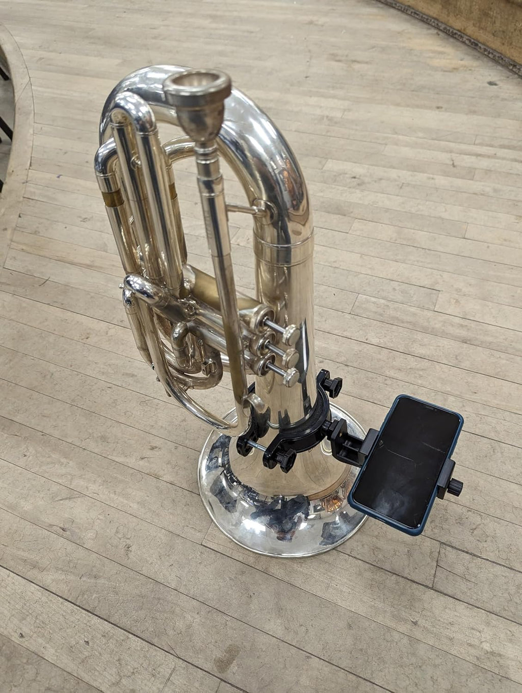 Low Brass XL Phone Lyre 2”-4” for Marching Baritone, Euphonium, Bass Trombone, and More. Brass Horn Instrument Accessory