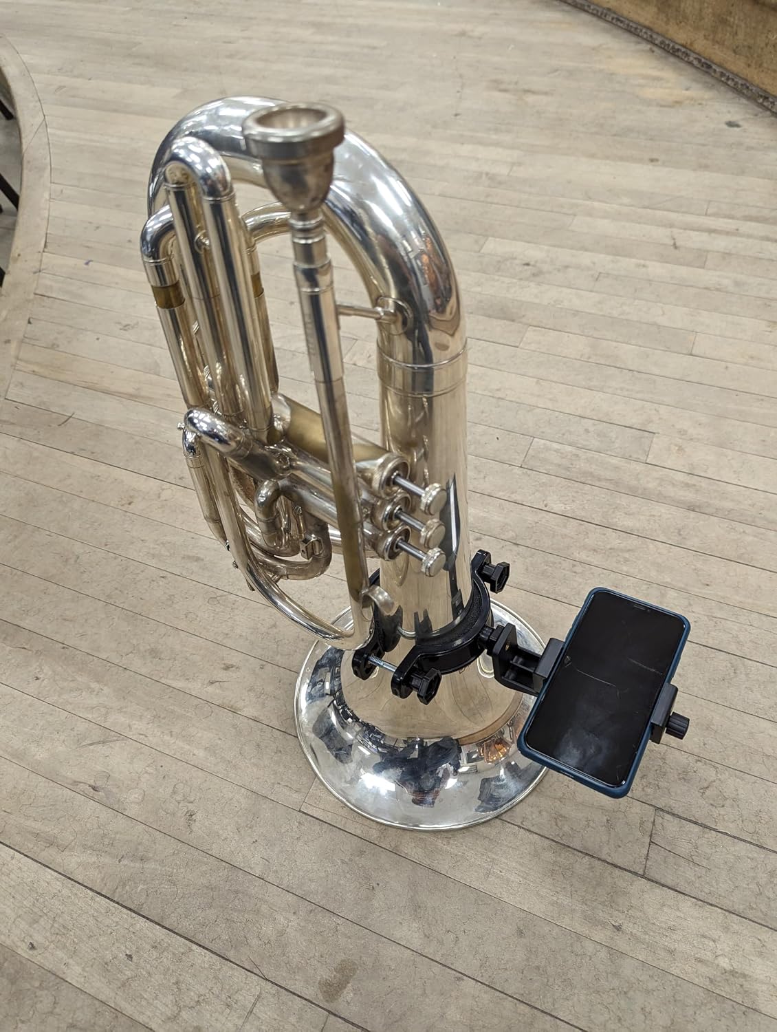 Low Brass XL Phone Lyre 2”-4” for Marching Baritone, Euphonium, Bass Trombone, and More. Brass Horn Instrument Accessory