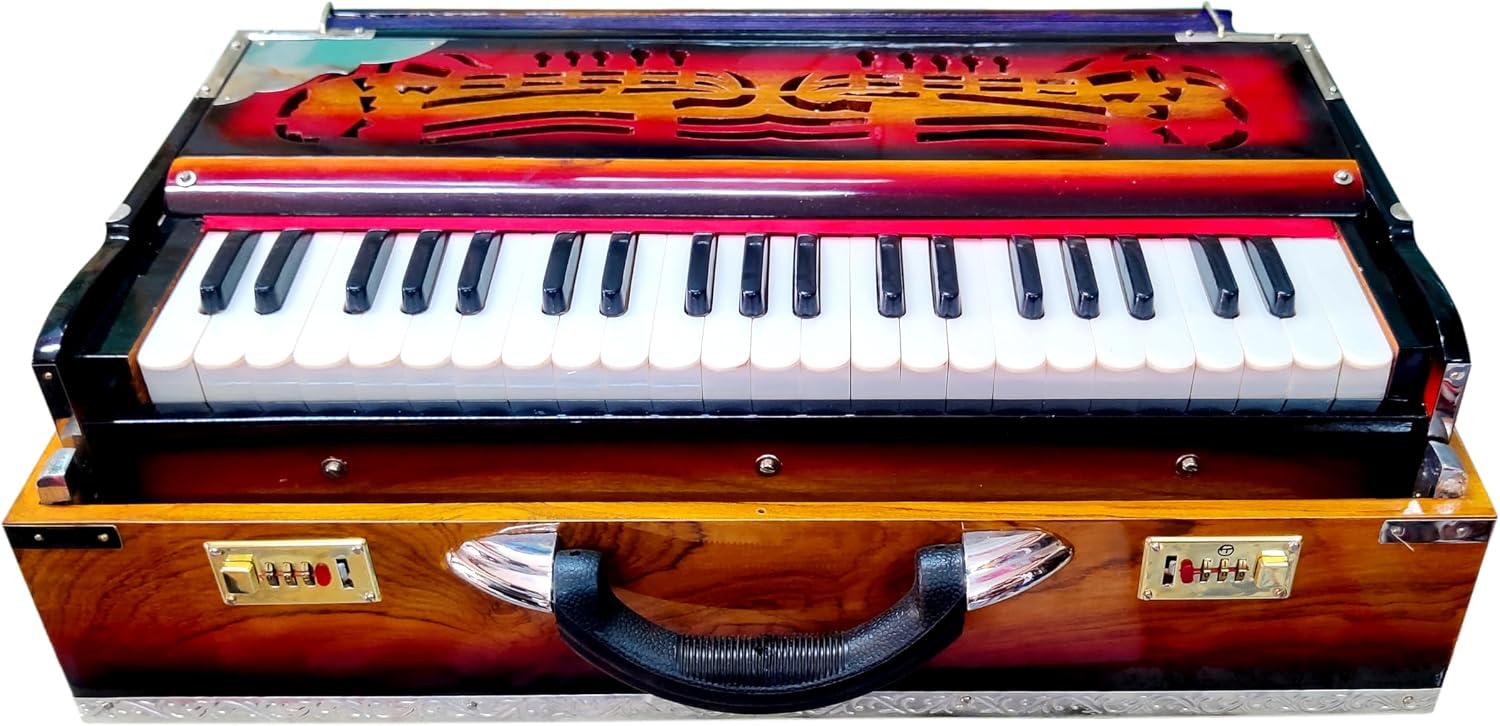 Harmonium, Maanvish Professional Harmonium Portable, Triple Reeds, 3 1/2 Octaves, 9 stops,4 Extra Notes, Padded Bag