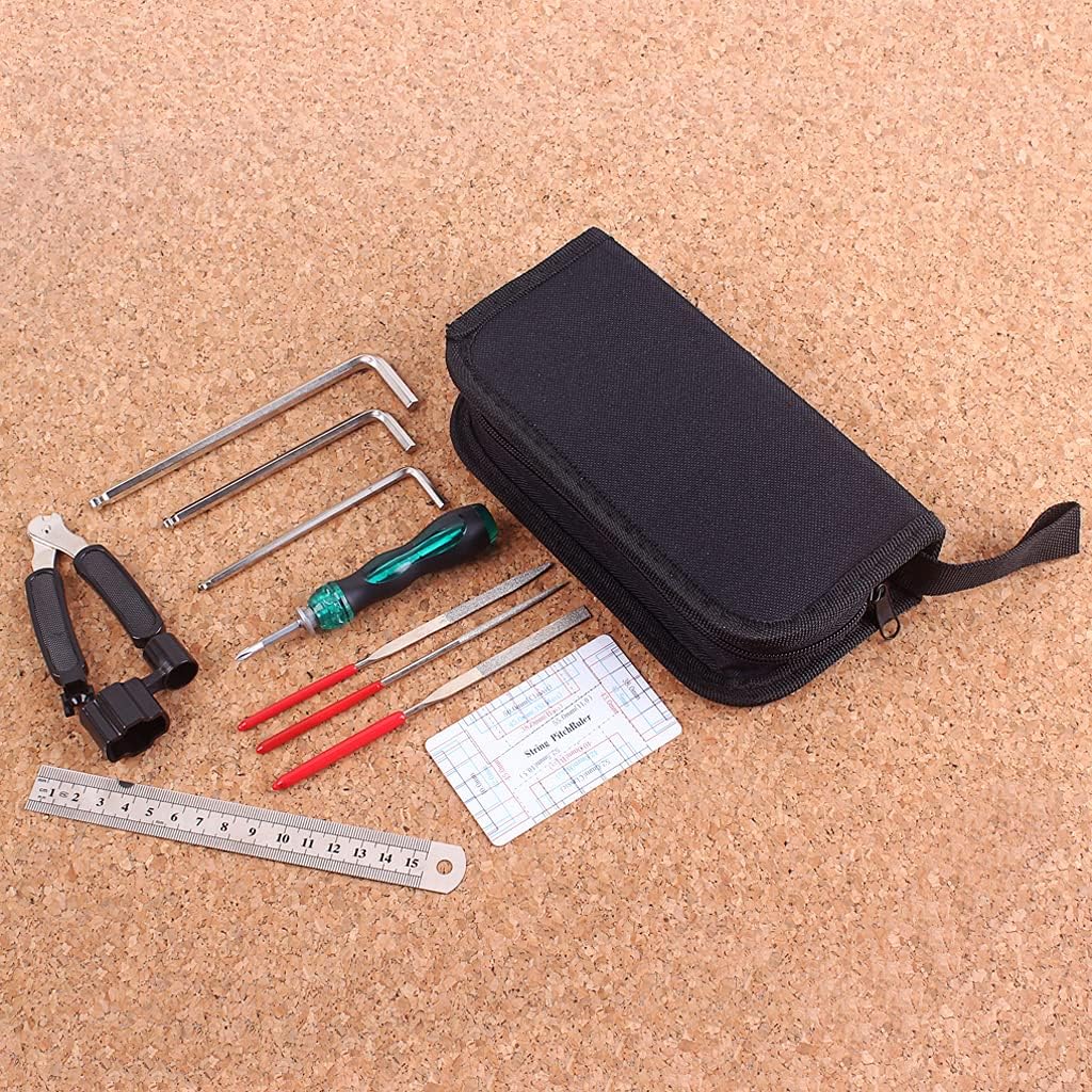 Alnicov Eletric Guitar Repair Maintenance Tool Kits，Includes String Organizer String Action Ruler Gauge Measuring Tool Hex Wrench Set File for，Guitar Ukulele Bass Mandolin Banjo