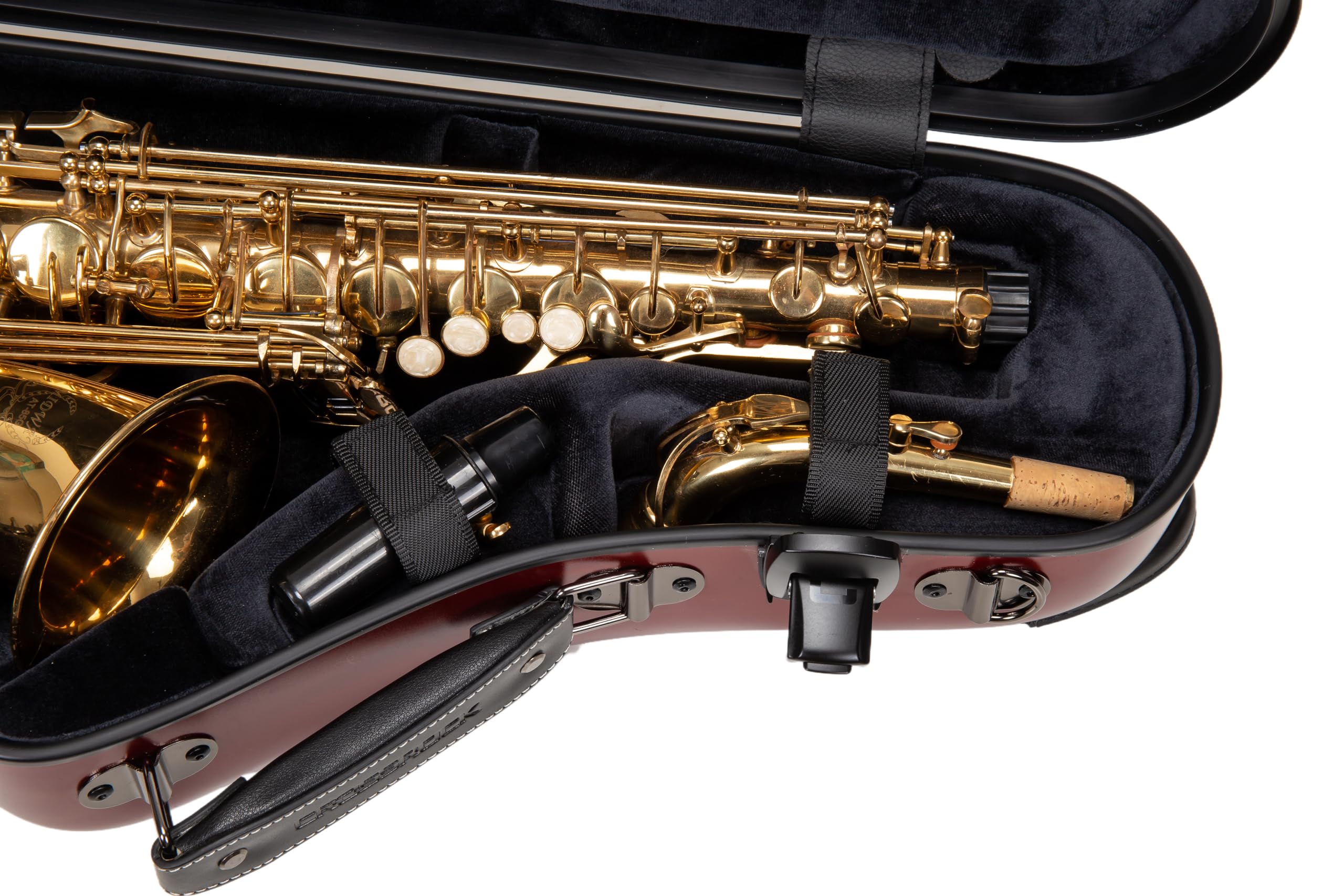 Crossrock Low A Baritone Saxophone Case with Wheels | Polycarbonate Hard Shell, TSA Lock, Anti-Scratch Finish, Neck & Mouthpiece Storage–Black (CRF4050BSBK)