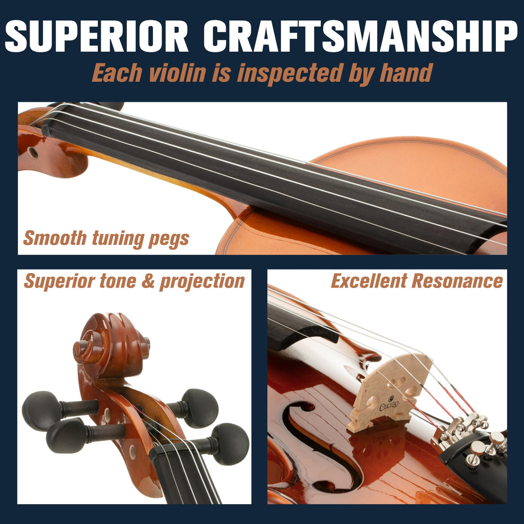 Cecilio 4/4 Full-Size Left-Handed Violin, Solid Spruce Top & Maple Body Professional Fiddle Set Includes Hard Case, 2 Bows, Rosin, Bridges & Extra Strings