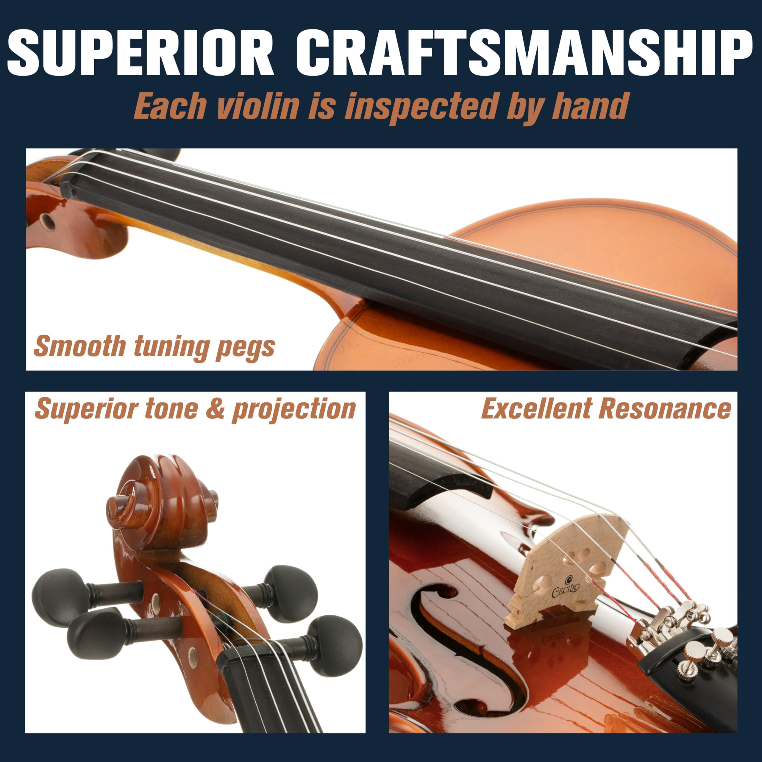 Cecilio 4/4 Full-Size Left-Handed Violin, Solid Spruce Top & Maple Body Professional Fiddle Set Includes Hard Case, 2 Bows, Rosin, Bridges & Extra Strings