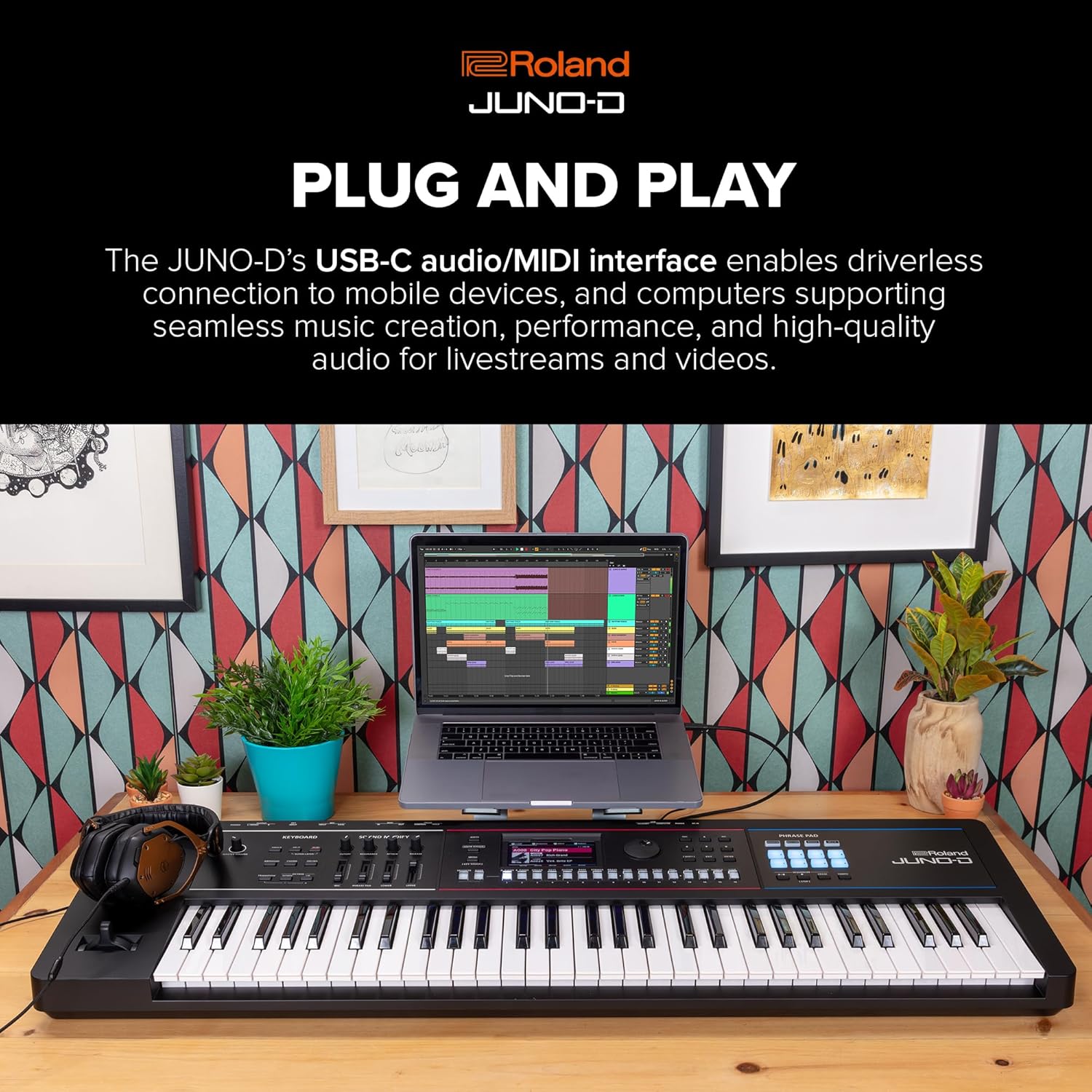 Roland JUNO-D7 Synthesizer | 76-Note Keyboard with Synth Action | ZEN-Core Engine with Over 3800 Onboard Sounds | Intuitive Creative Tools | USB-C Audio/MIDI Interface for Mobile & Computers