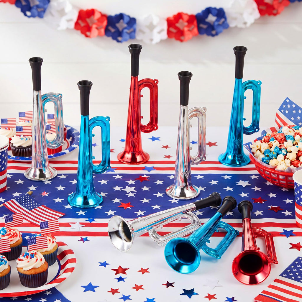Deekin 36 Pcs 4th of July Plastic Trumpet 6 Inch Patriotic Party Favor Noise Maker Trumpet 250th Anniversary Noise Makers Musical Instruments for 4th of July Soccer Party Favors(Red, Blue, White)