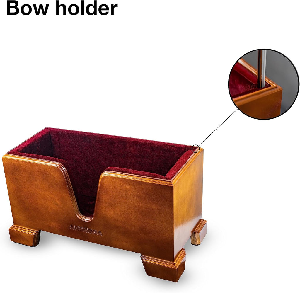 Cello Box Stand – Luxury Burgundy Plush Liner – Wooden Mahogany-tone Upright Instrument Holder – Wood Display Case - Integrated Bow Holder - with Cello Endpin Stopper - AFATATARA