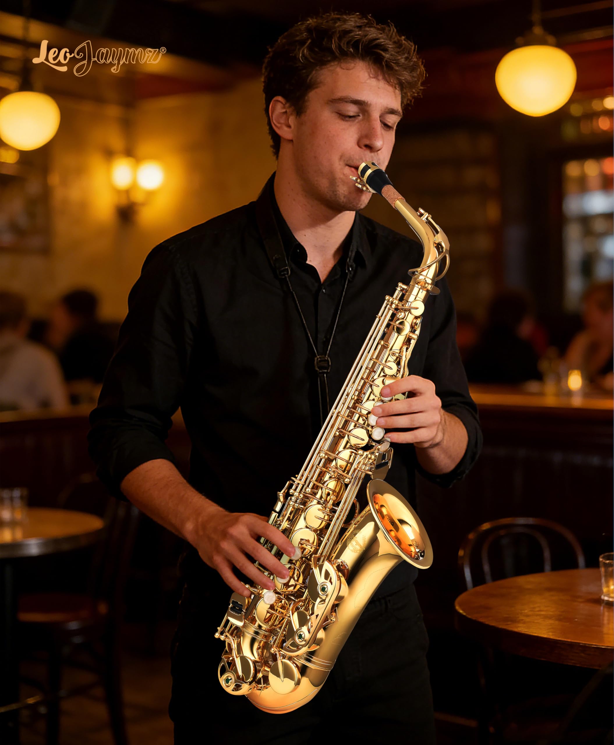 Leo Jaymz Eb Alto Saxophone - One-Piece Body & Neck Construction, H68 Brass, with Thickened Travel Bag - Complete Beginner to Professional Kit (Gold)