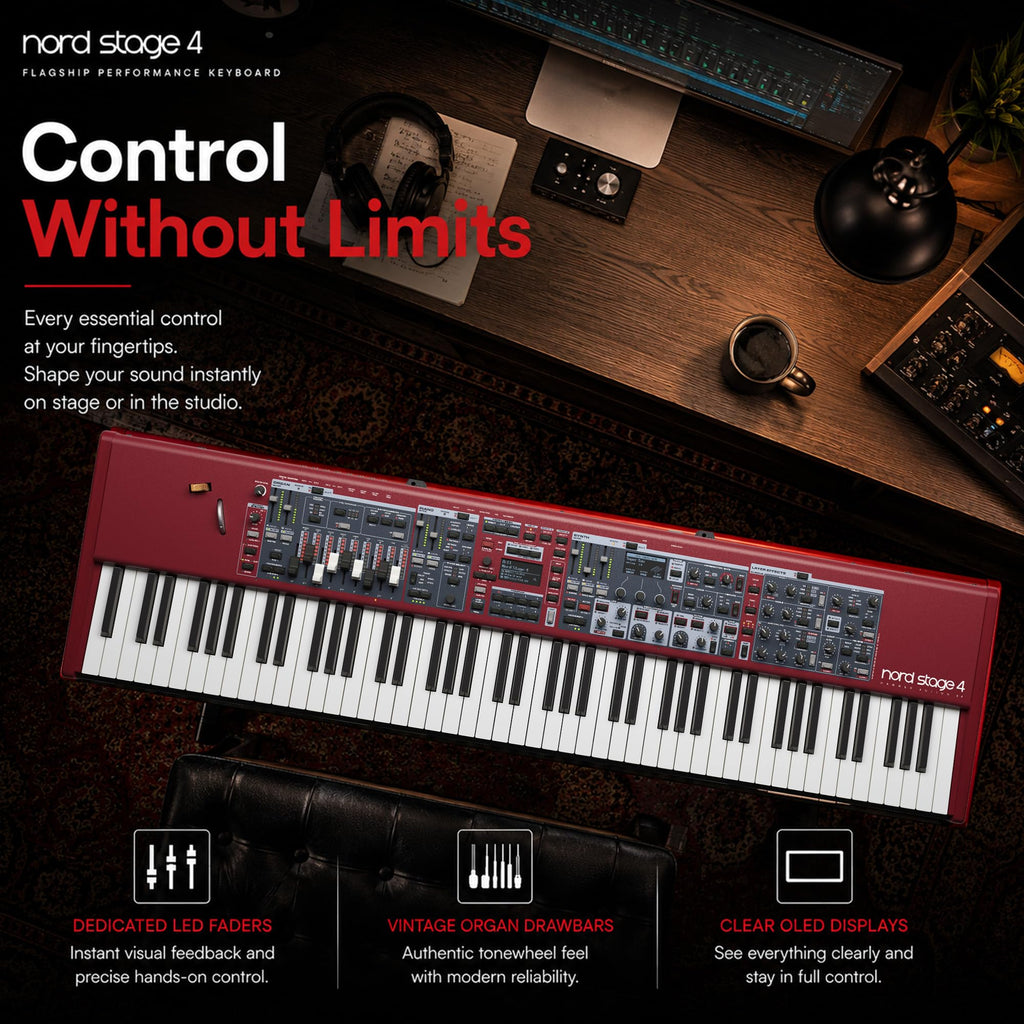 Nord Stage 4 88-Key Digital Piano Bundle with Adjustable Stand, Bench, Sustain Pedal, Headphones, Instrument Cable, and Austin Bazaar Polishing Cloth