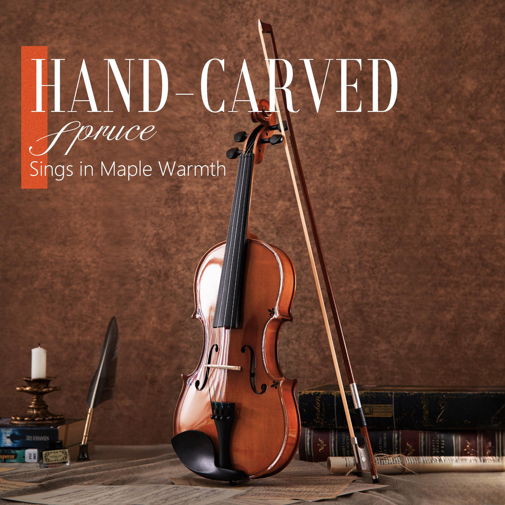 AKLOT Handcrafted Full Size Violin: Solid Wood Matte Fiddle, Acoustic Beginner 4/4 Violin Kit with Hard Case, Lesson Book, Bow, Shoulder Rest, Extra Strings, Tuner, Fretboard Stickers (VRT-AmiCS)