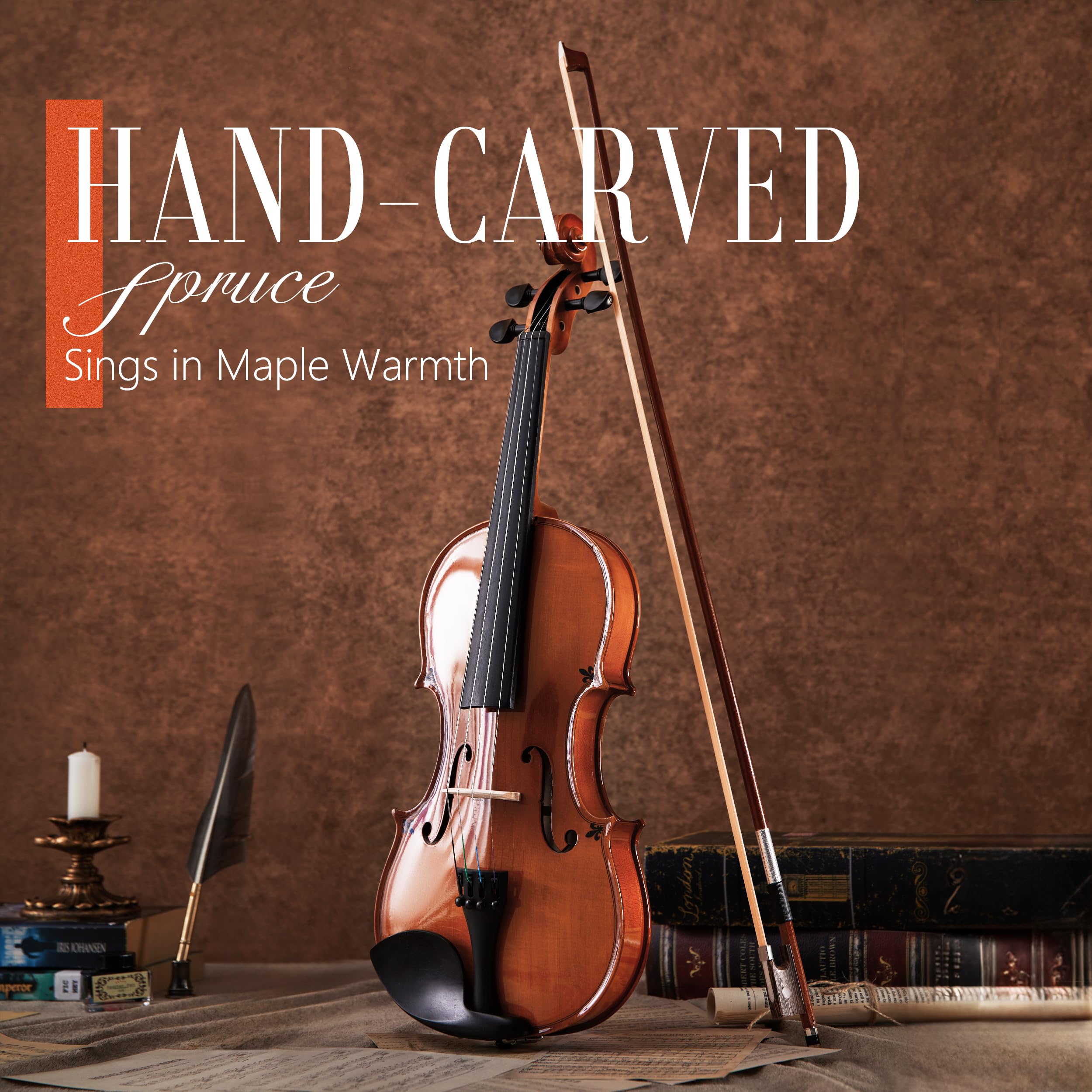 AKLOT Handcrafted Full Size Violin: Solid Wood Matte Fiddle, Acoustic Beginner 4/4 Violin Kit with Hard Case, Lesson Book, Bow, Shoulder Rest, Extra Strings, Tuner, Fretboard Stickers (VRT-AmiCS)