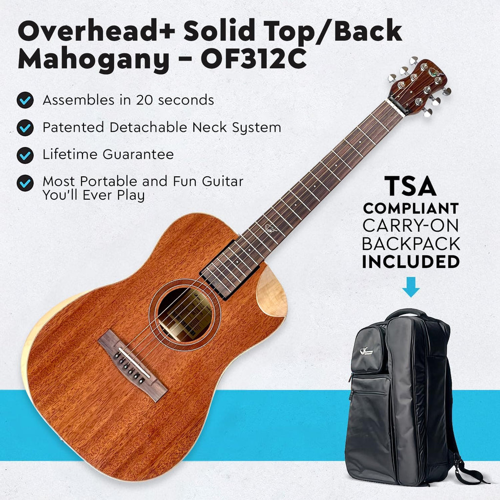 Journey Instruments Solid Sitka Acoustic Collapsible Travel Guitar PJ410N | Traveling Acoustic Guitar with Collapsible Patented System, Portable Backpack Case (African Mahogany)
