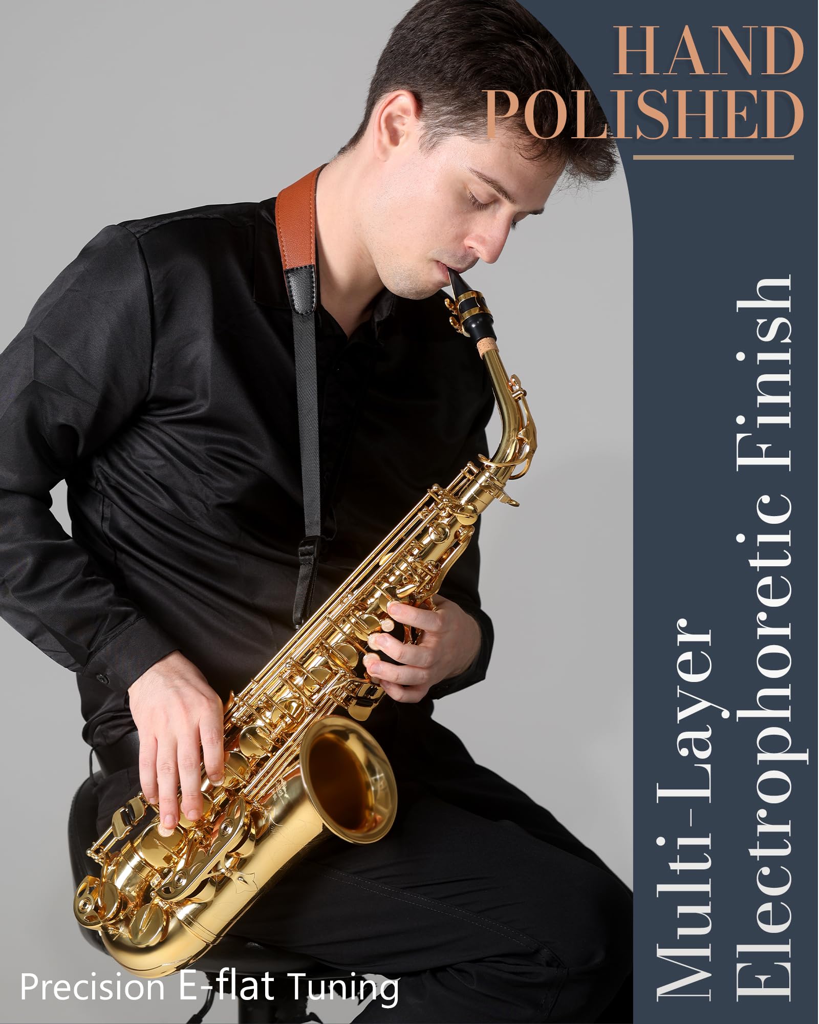 AKLOT Handcrafted E-Flat Alto Saxophone: Matte Silver Brass Body with Warm, Rich Tone, Secure Air Seal, Smooth 23-Key System, Includes Reeds, Premium Leather Case and Saxophone Cleaning Kit (CH-FM)
